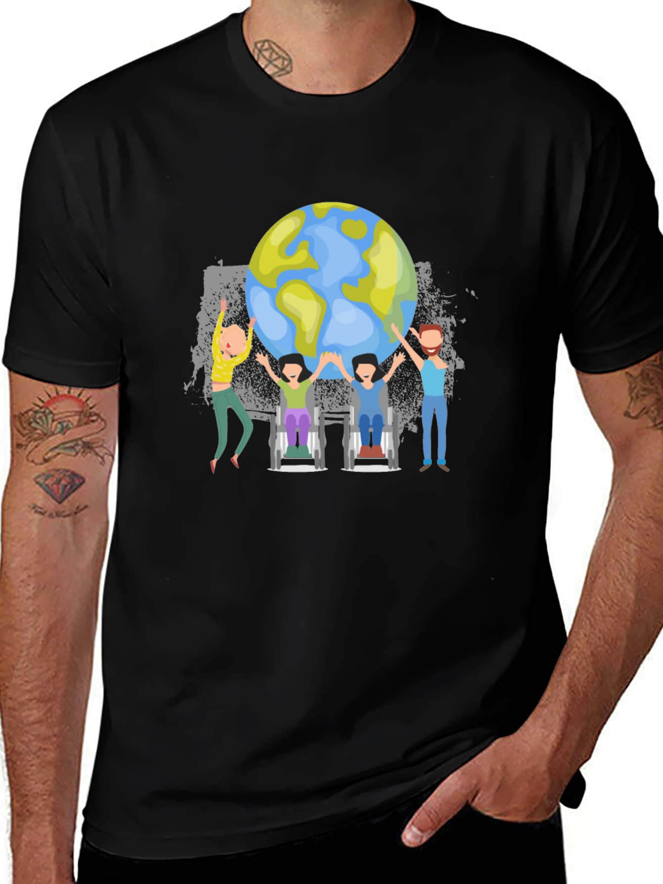 Unisex World Globe T-Shirt - Together We Can!