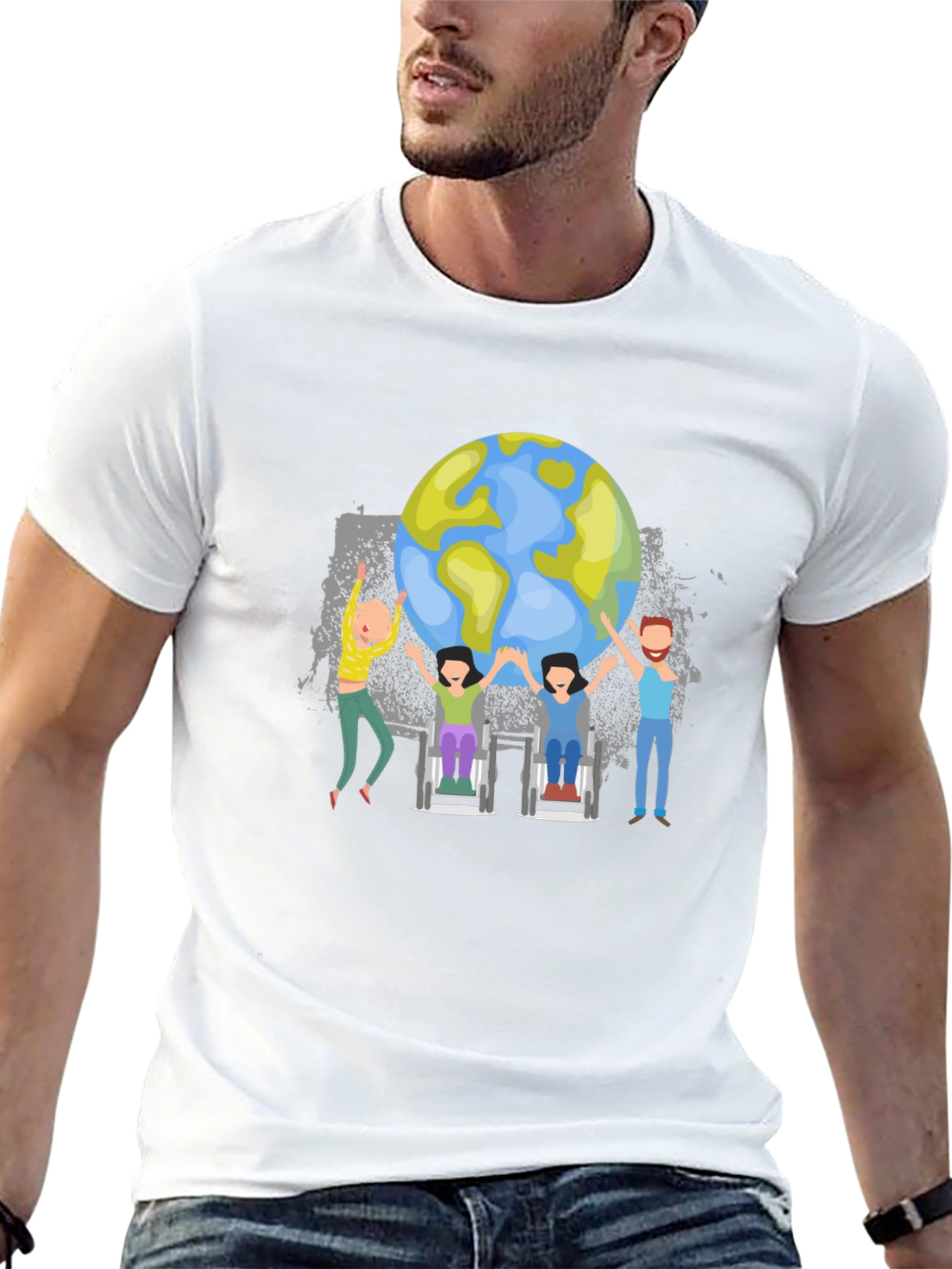 Unisex World Globe T-Shirt - Together We Can!