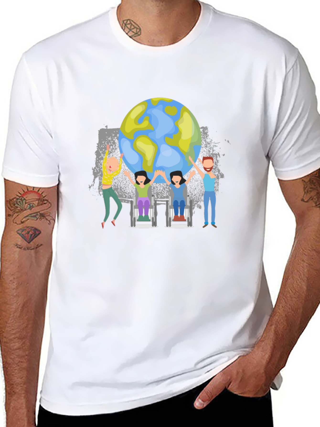 Unisex World Globe T-Shirt - Together We Can!