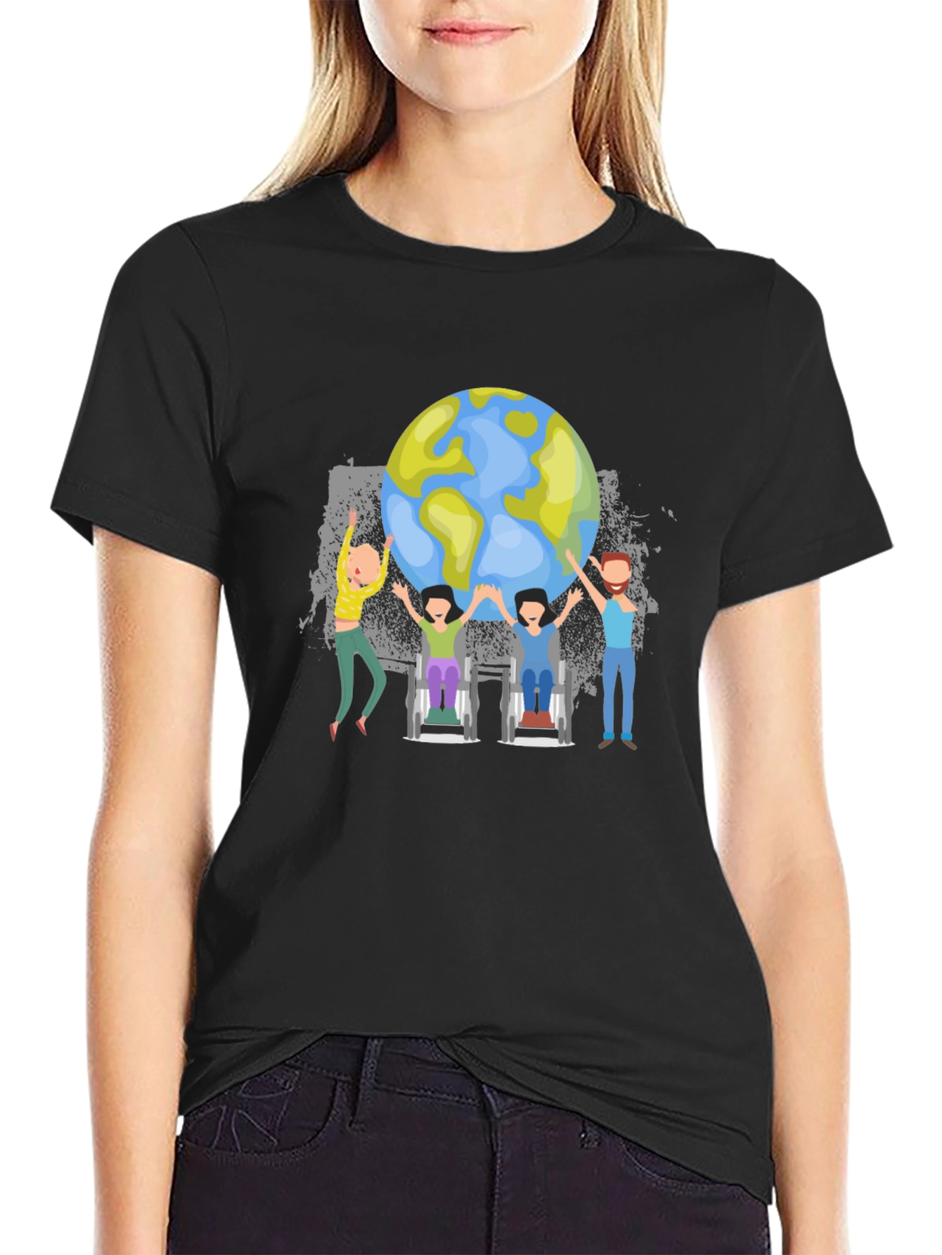 Unisex World Globe T-Shirt - Together We Can!