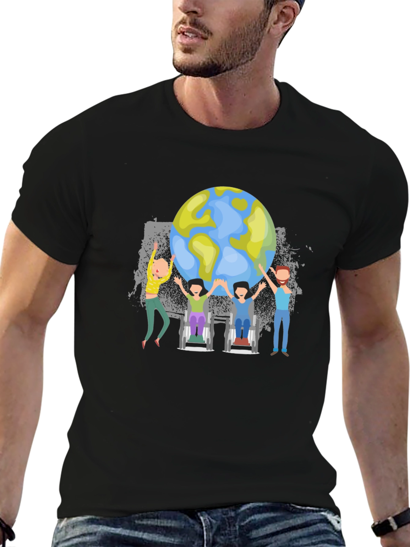 Unisex World Globe T-Shirt - Together We Can!
