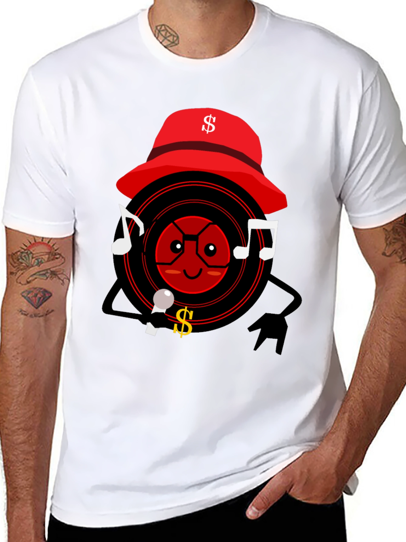 Cartoon Record Player Graphic T-Shirt