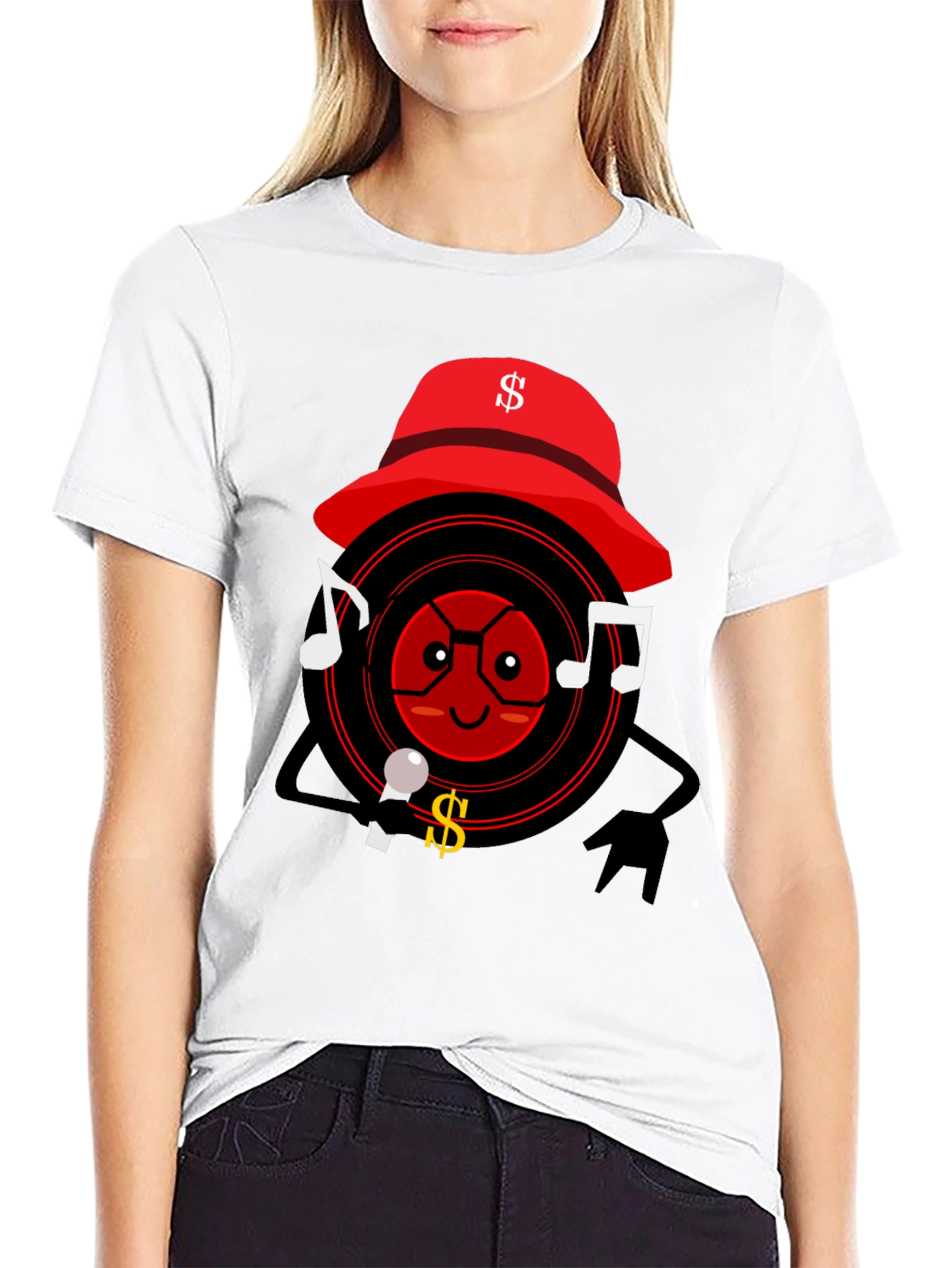 Cartoon Record Player Graphic T-Shirt