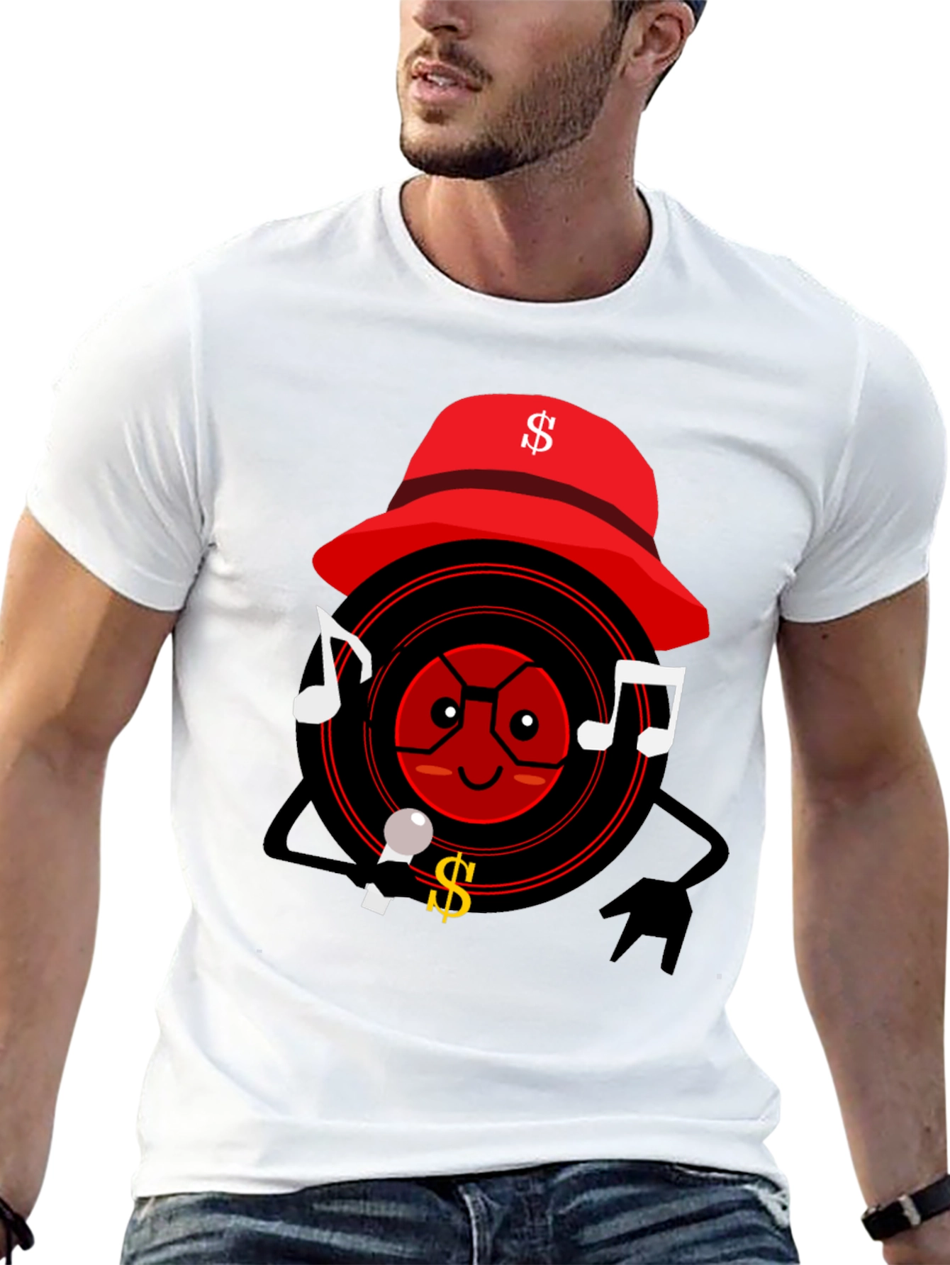 Cartoon Record Player Graphic T-Shirt