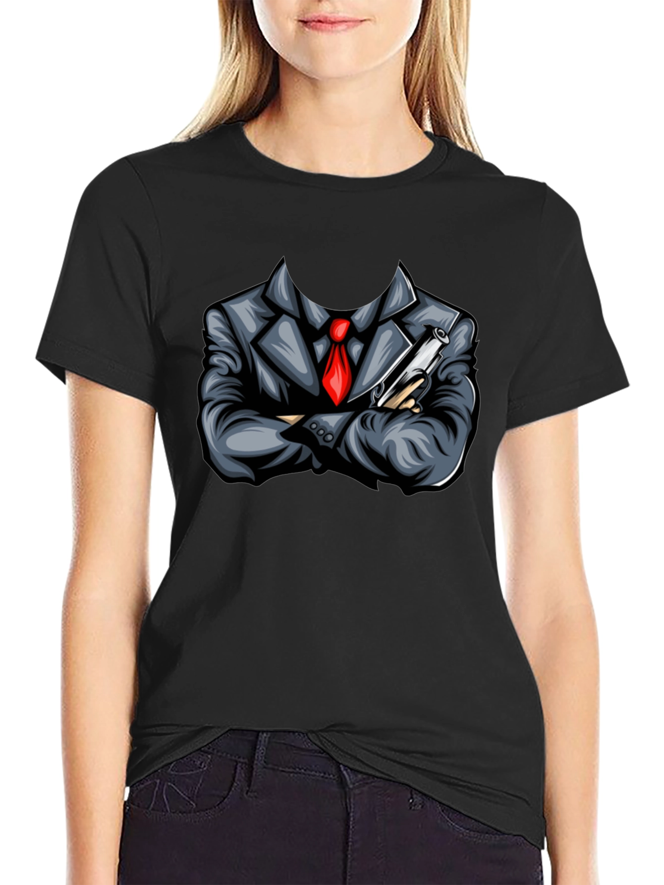 Suit & Gun Graphic Tee - Bold Black T-Shirt