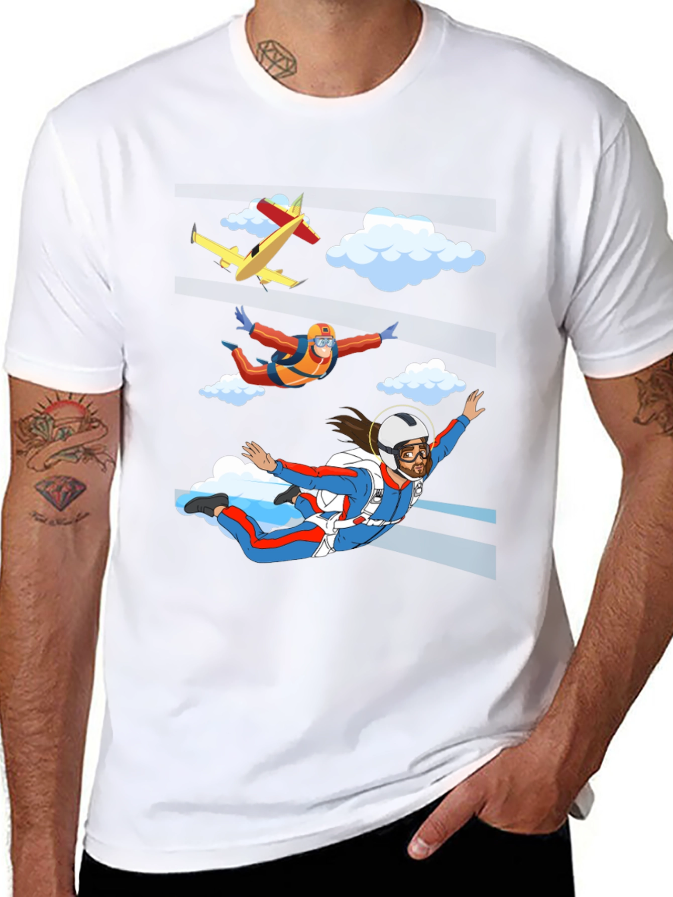 Skydiving Jesus Graphic T-Shirt - Novelty Design