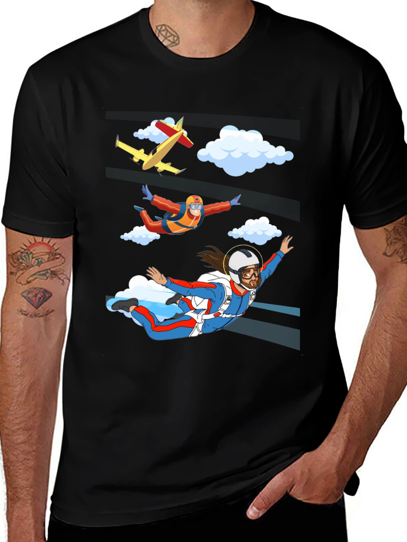 Skydiving Jesus Graphic T-Shirt - Novelty Design