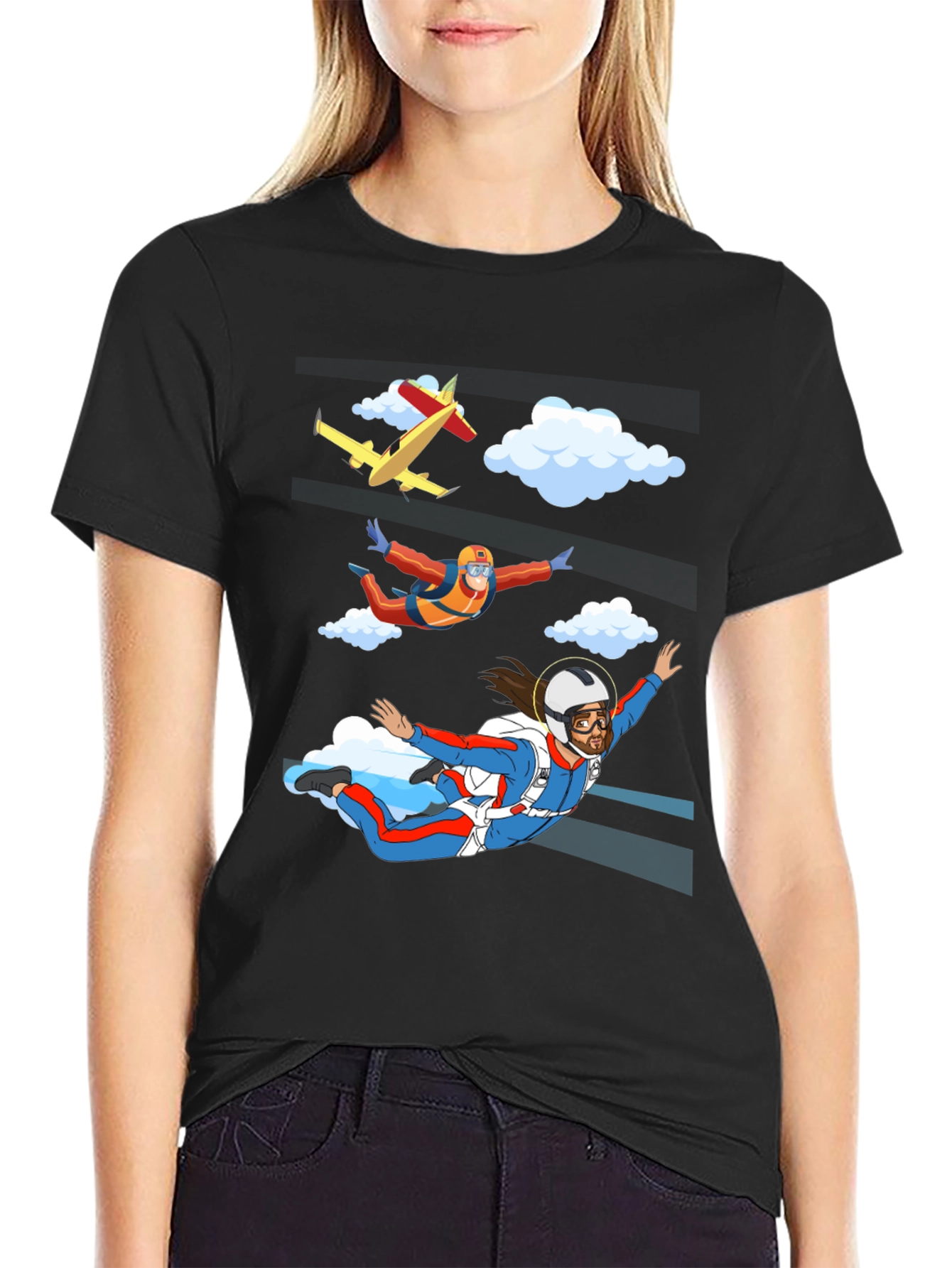 Skydiving Jesus Graphic T-Shirt - Novelty Design
