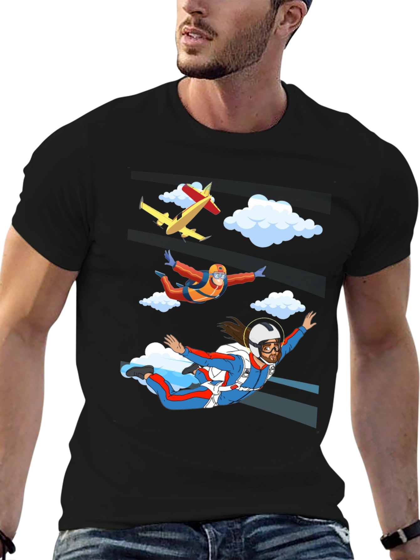 Skydiving Jesus Graphic T-Shirt - Novelty Design