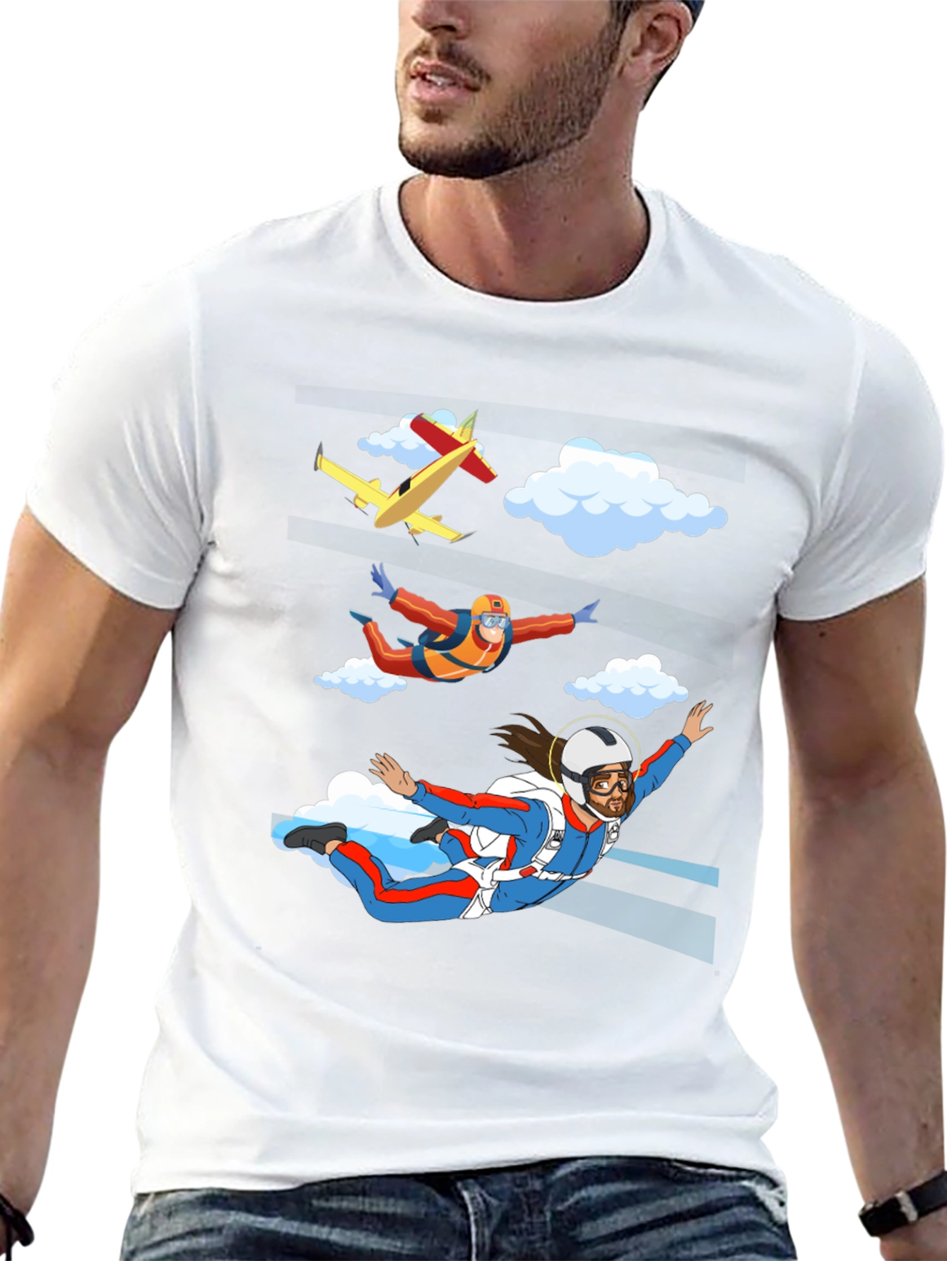 Skydiving Jesus Graphic T-Shirt - Novelty Design