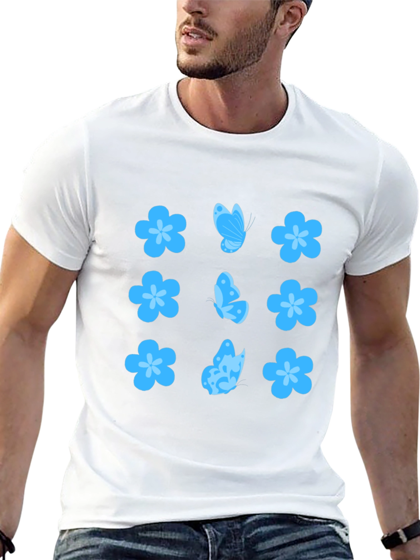 Floral & Butterfly Print Black T-Shirt