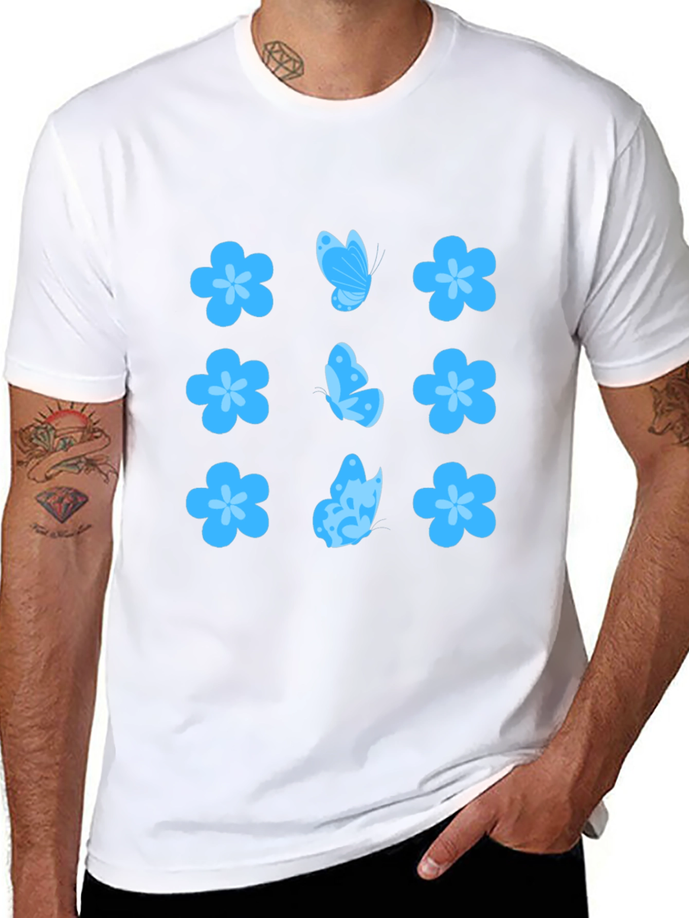 Floral & Butterfly Print Black T-Shirt