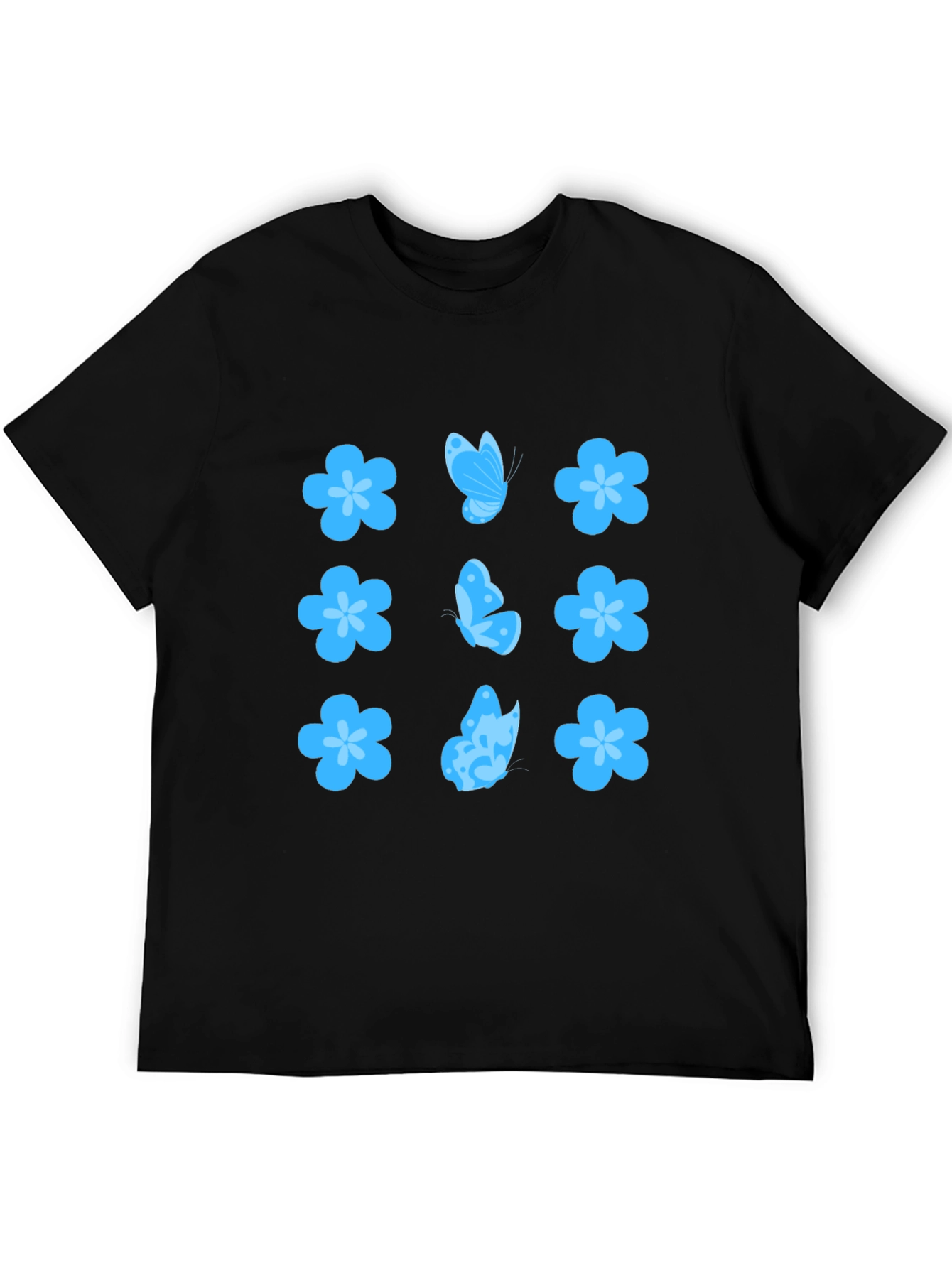 Floral & Butterfly Print Black T-Shirt