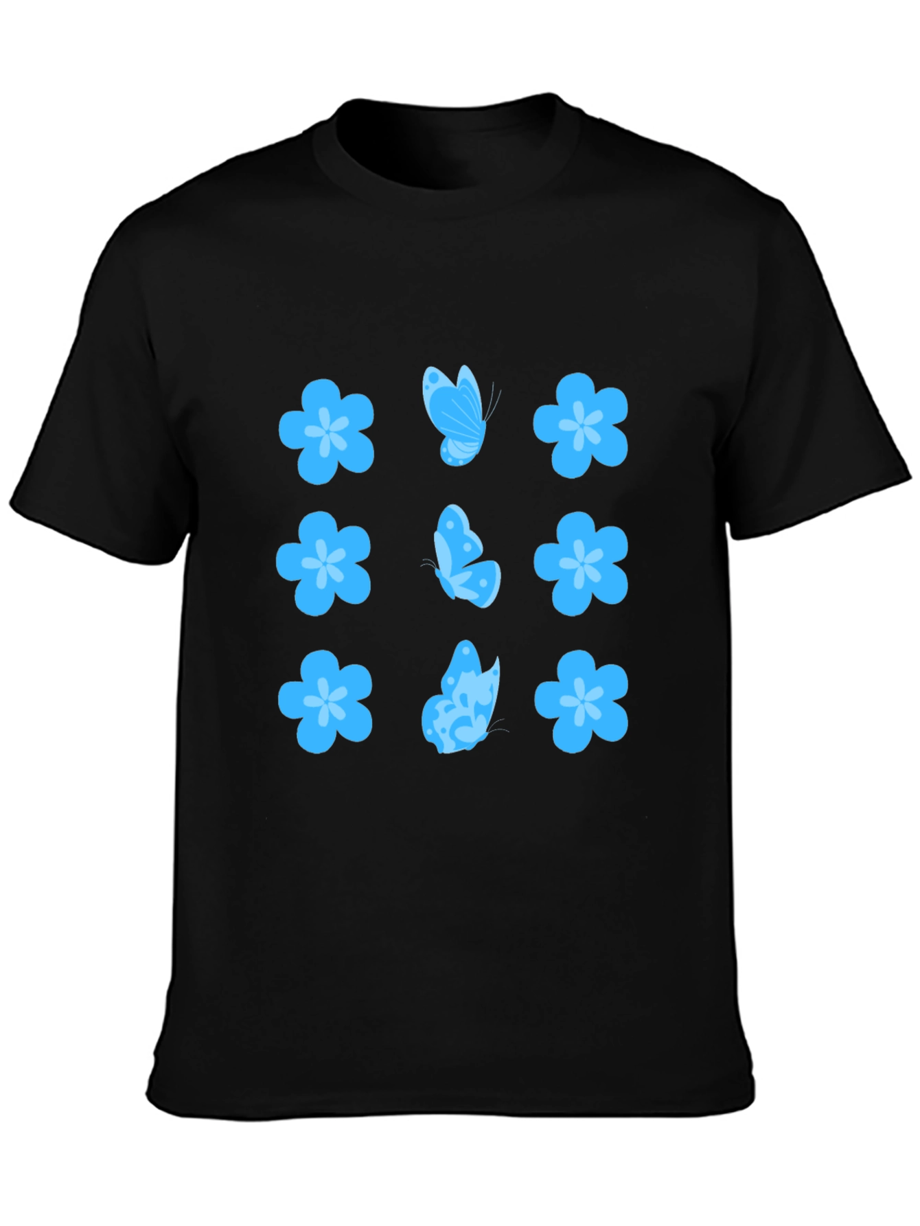 Floral & Butterfly Print Black T-Shirt