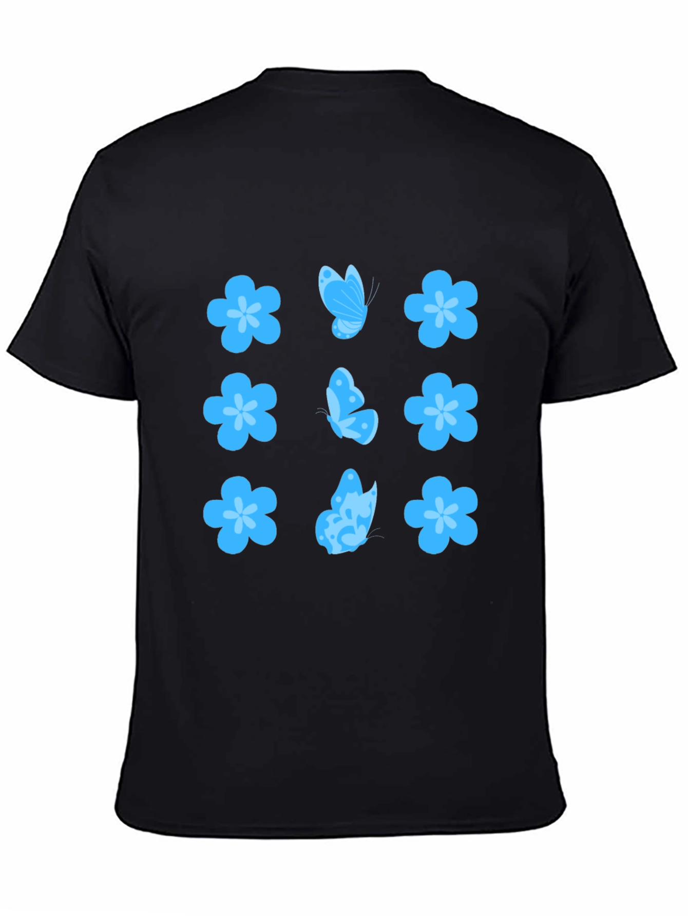 Floral & Butterfly Print Black T-Shirt