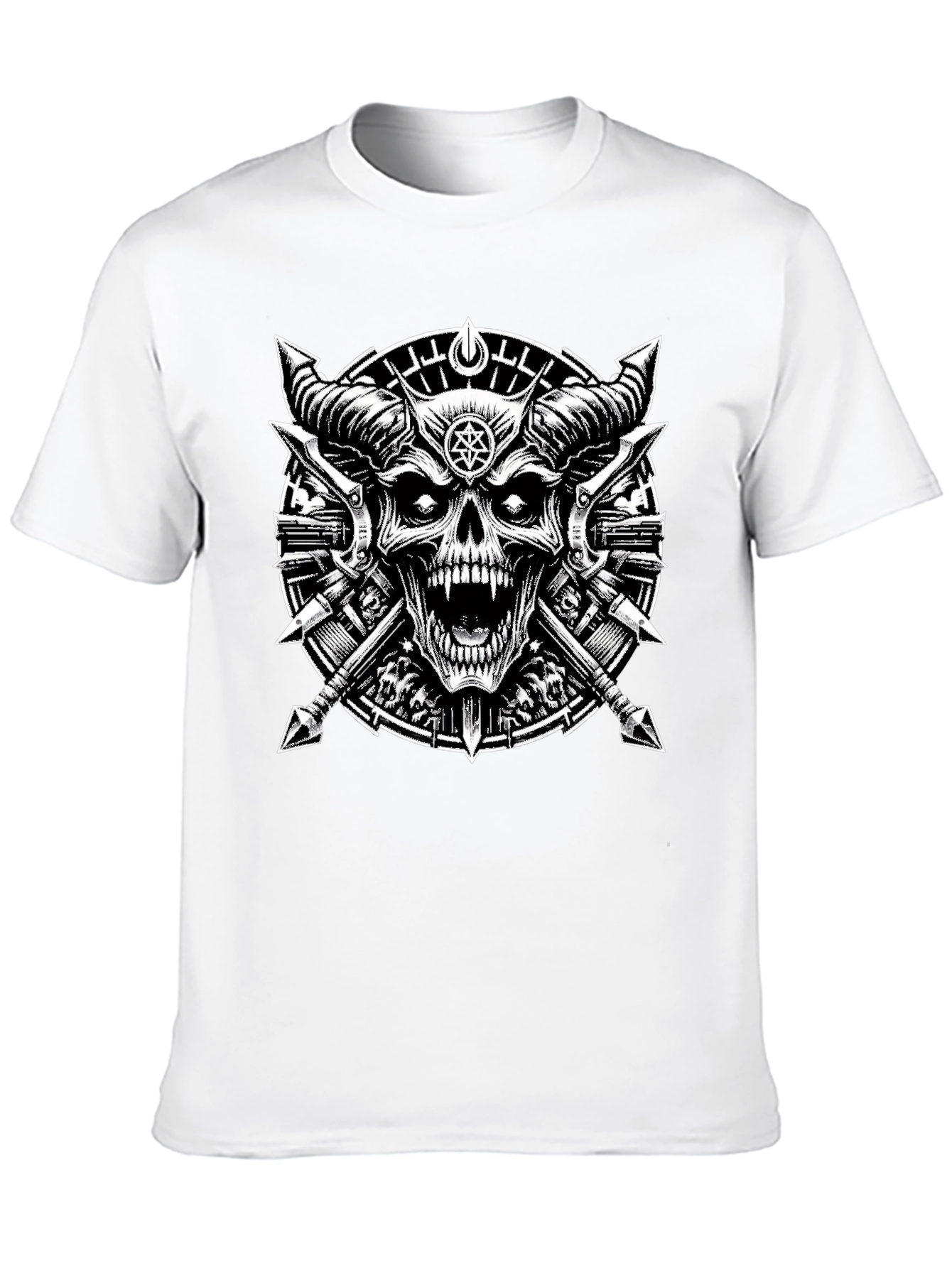 Black Graphic Tee - Skull & Cross Spears Design