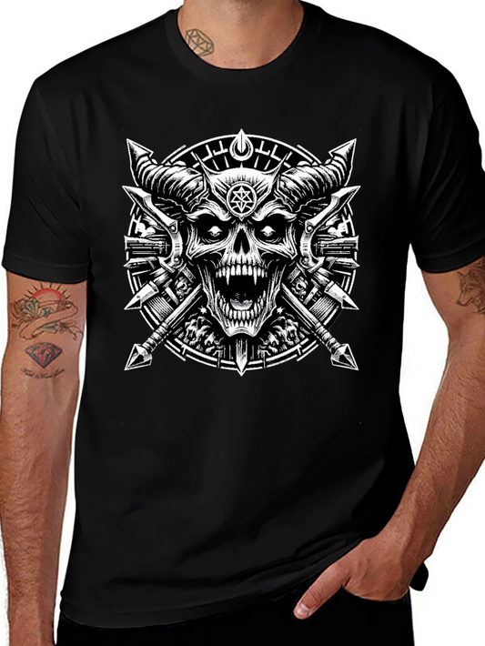 Black Graphic Tee - Skull & Cross Spears Design