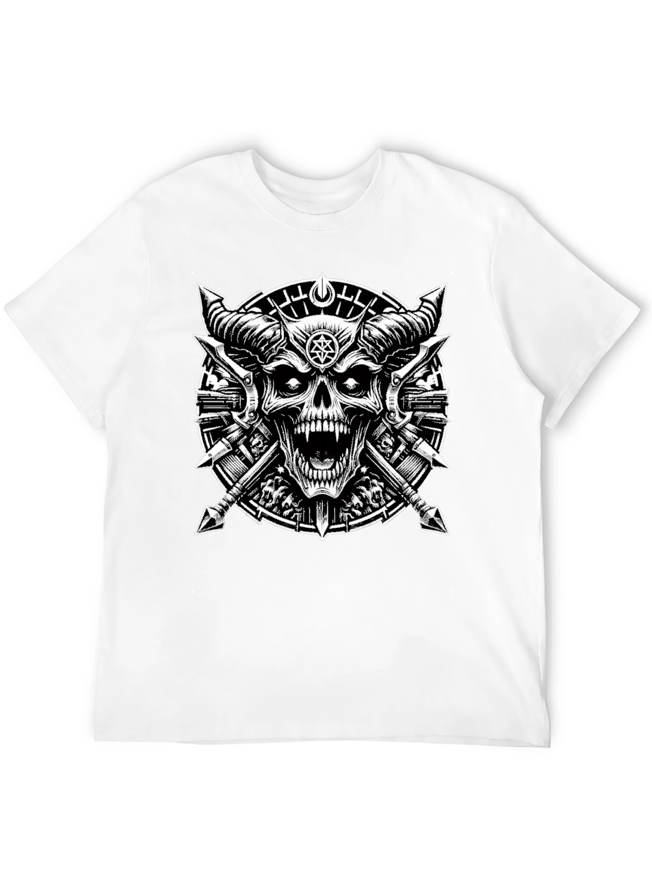 Black Graphic Tee - Skull & Cross Spears Design