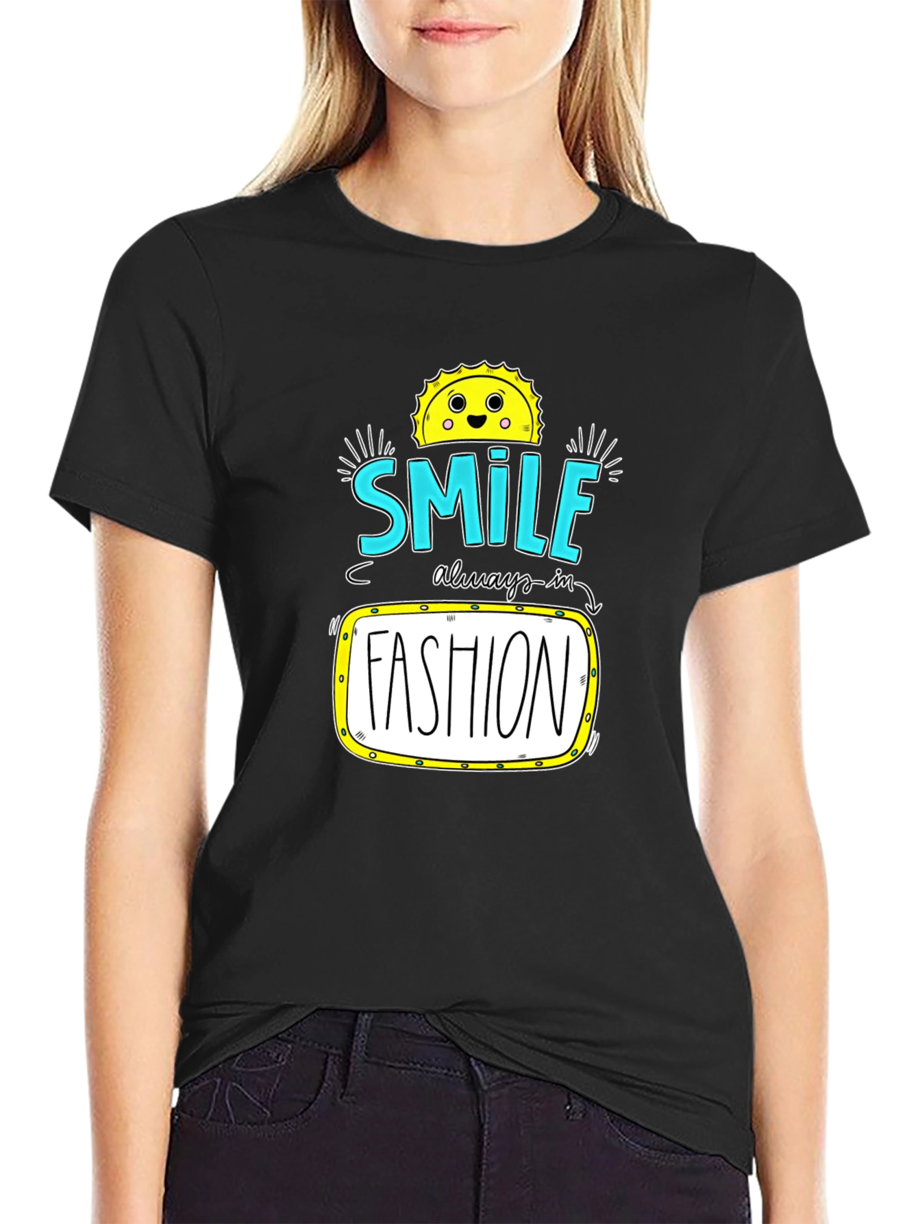 Smile Fashion Graphic Tee - Black Cotton T-Shirt
