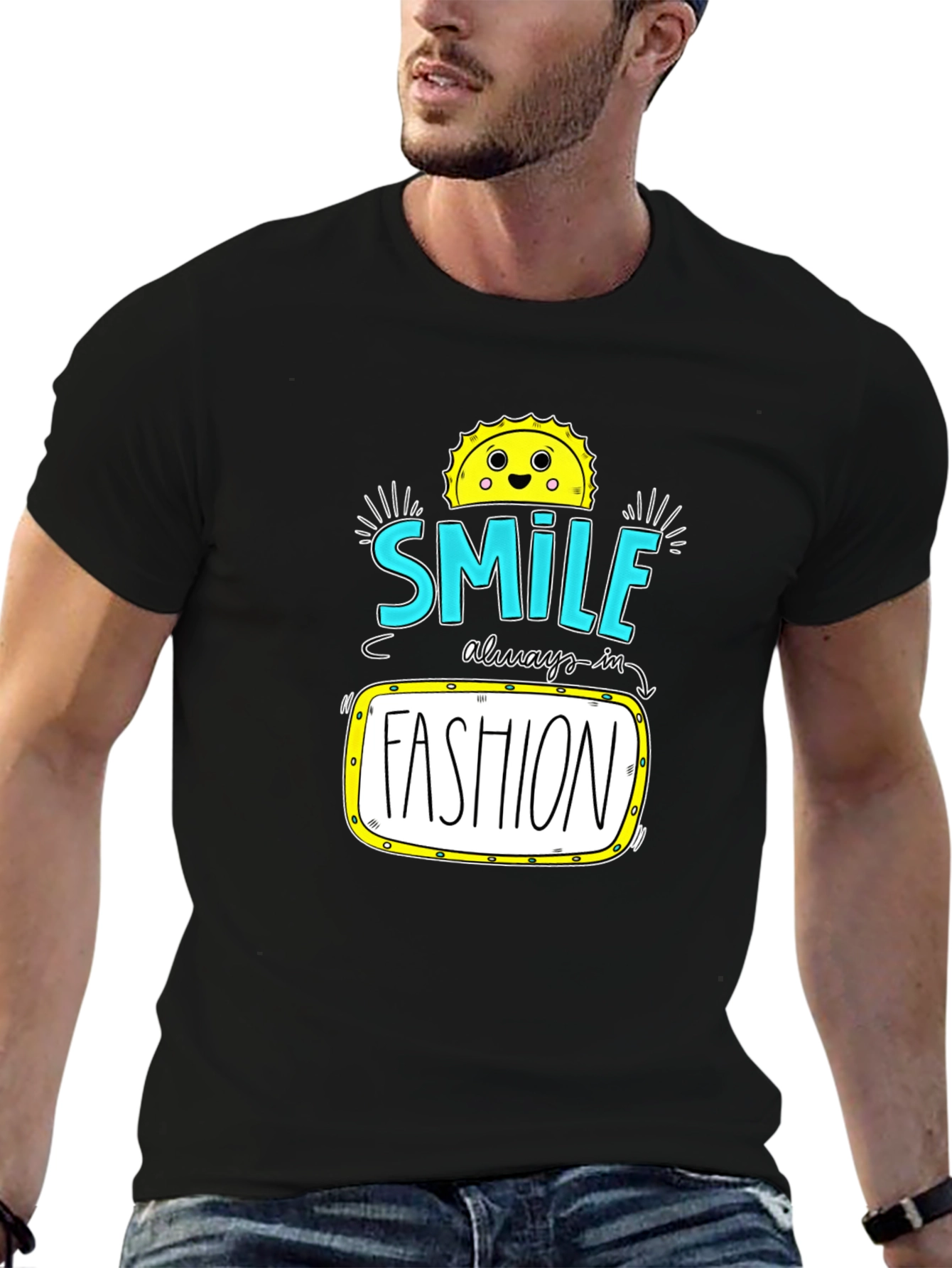Smile Fashion Graphic Tee - Black Cotton T-Shirt