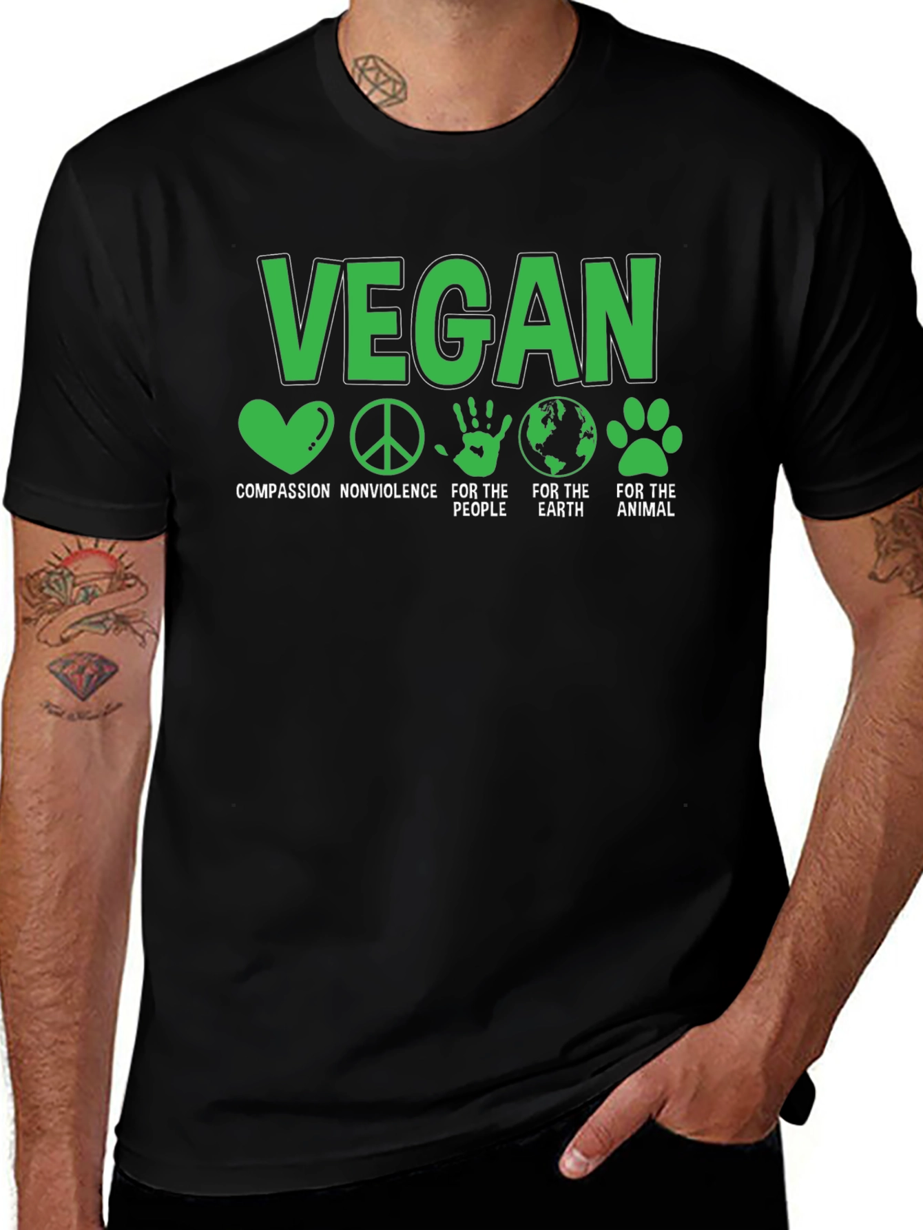 Vegan T-Shirt - Compassion Nonviolence Earth Animals