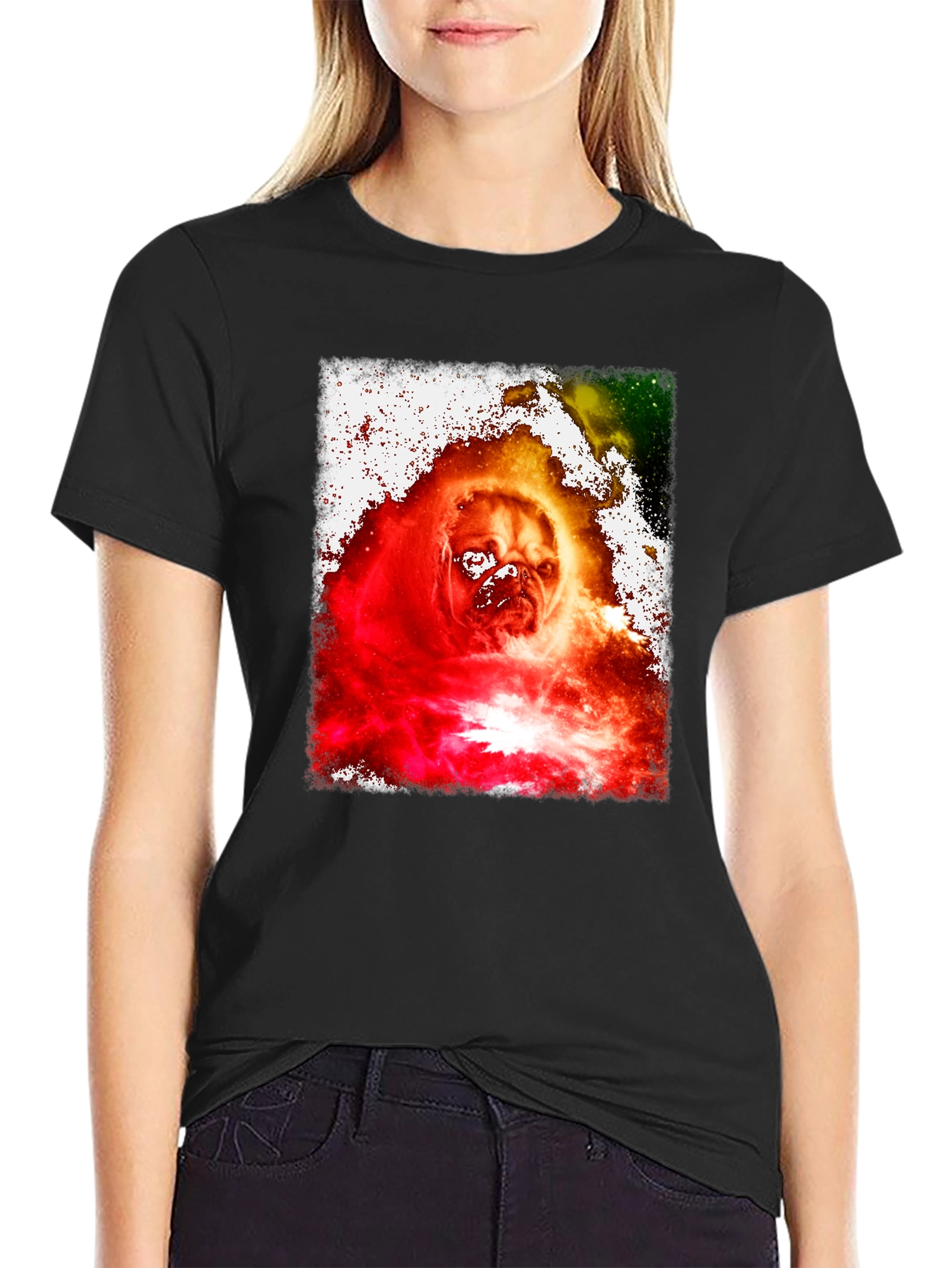 Galaxy Pug Graphic Print Tee