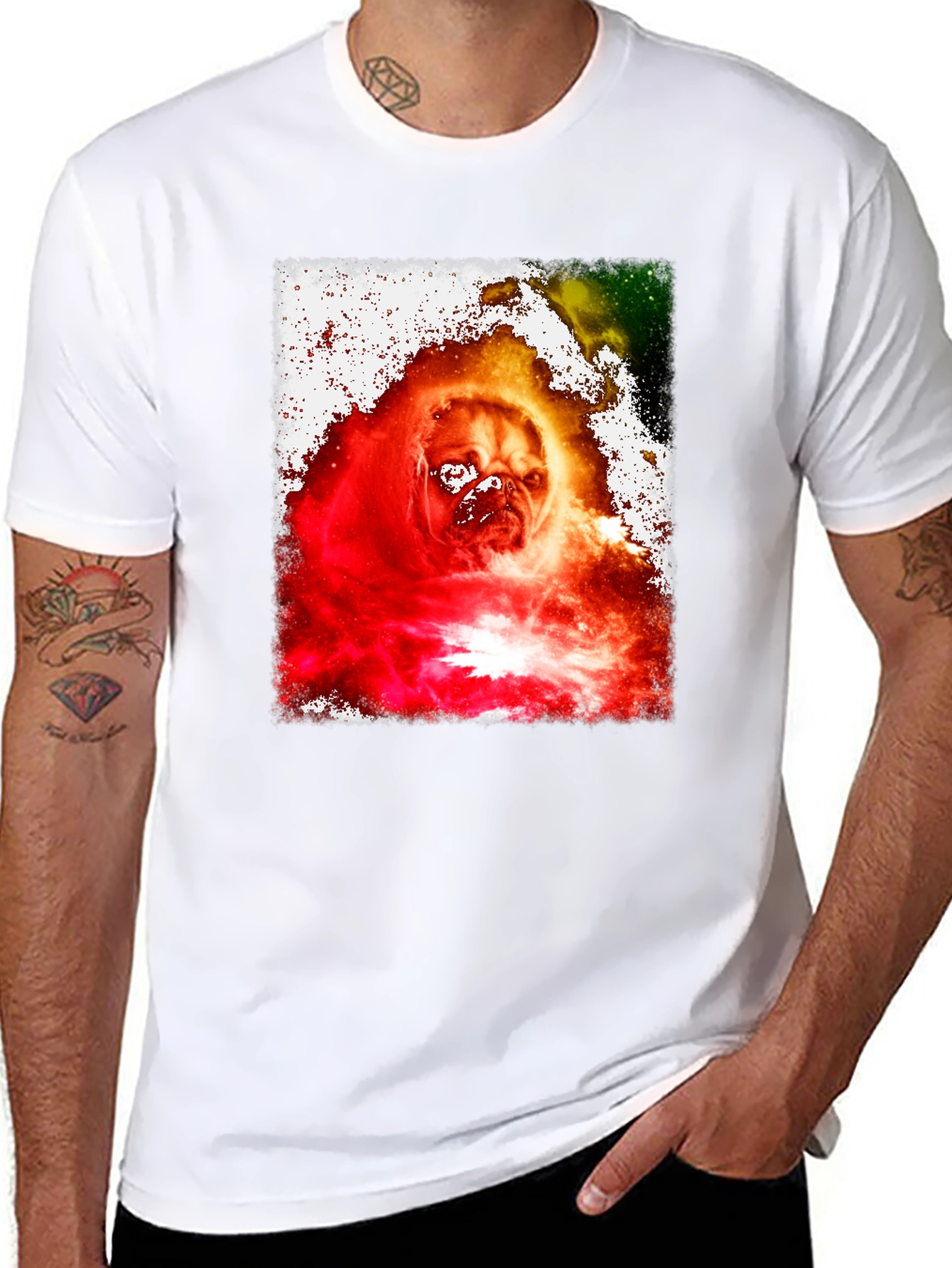 Galaxy Pug Graphic Print Tee