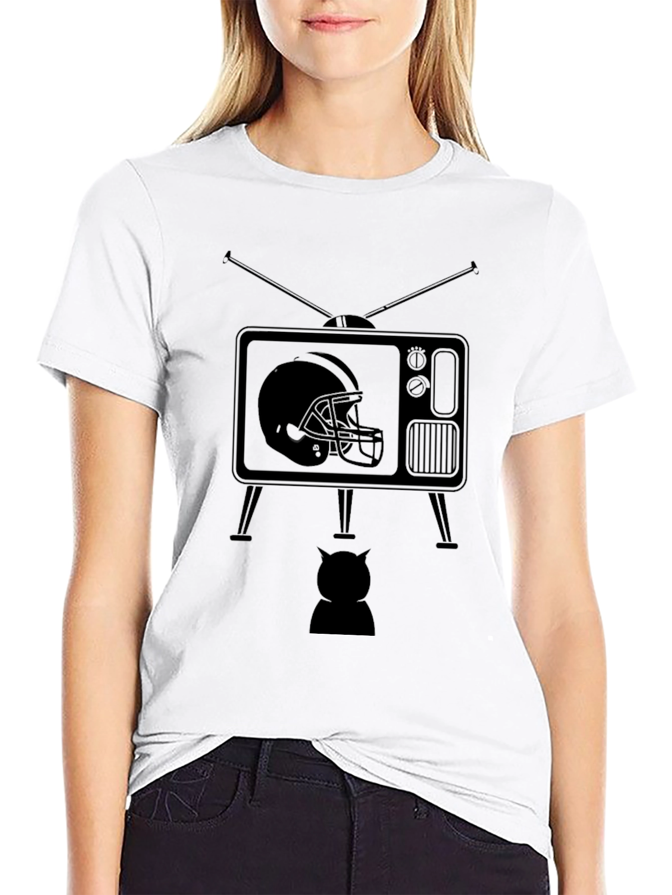 Retro Football TV Graphic Tee - Black