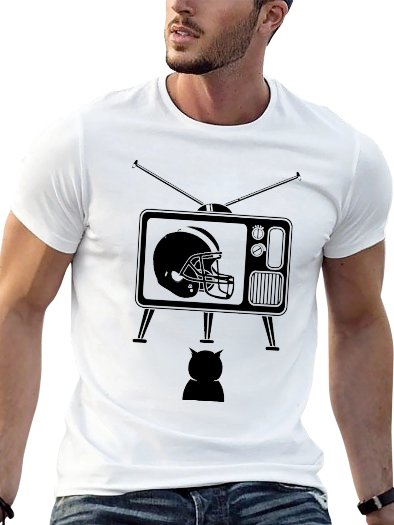 Retro Football TV Graphic Tee - Black