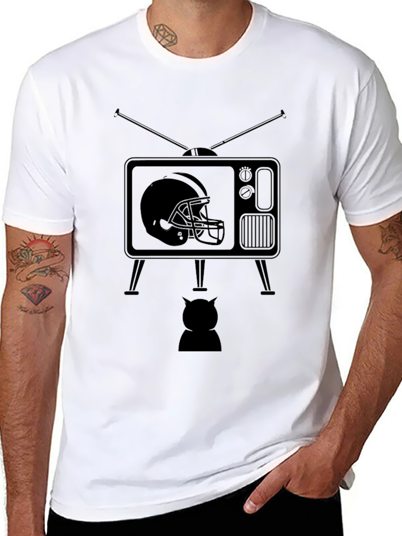 Retro Football TV Graphic Tee - Black