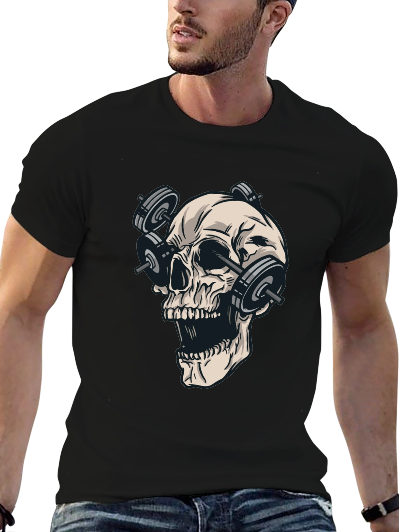 Skull Weights T-Shirt - Black Cotton Graphic Tee
