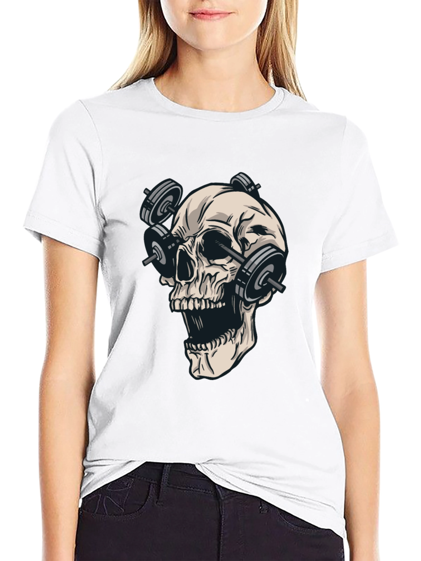 Skull Weights T-Shirt - Black Cotton Graphic Tee