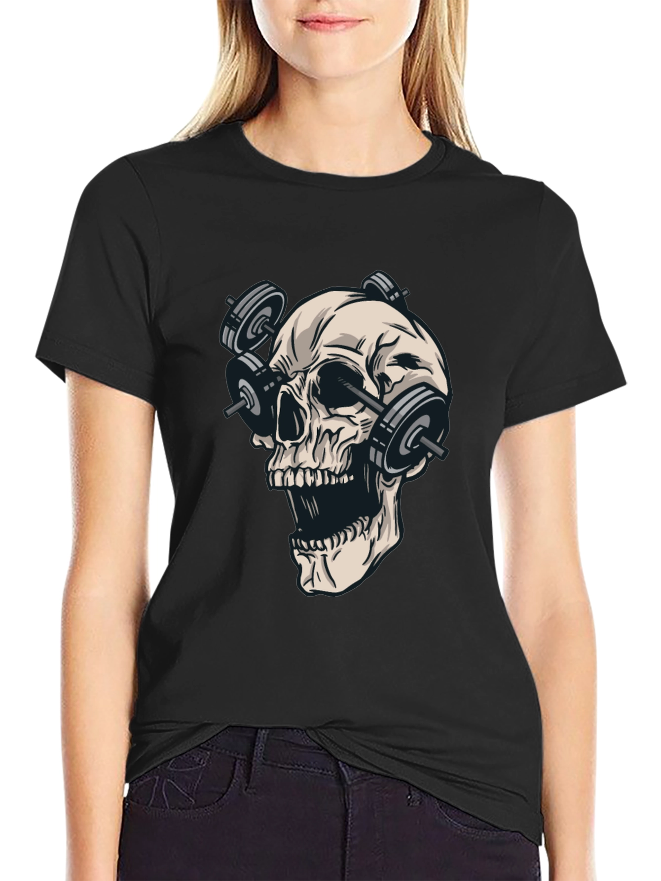 Skull Weights T-Shirt - Black Cotton Graphic Tee