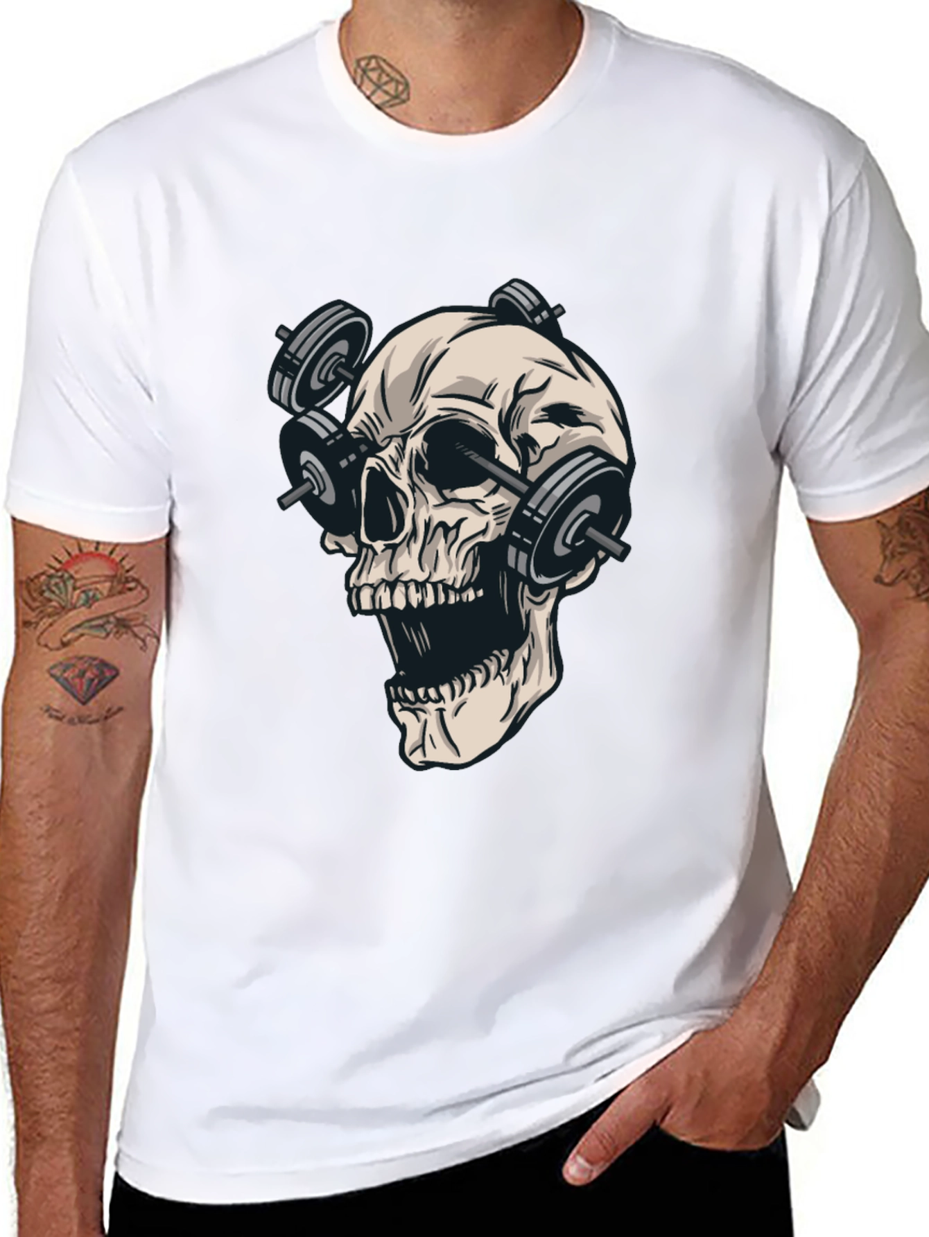 Skull Weights T-Shirt - Black Cotton Graphic Tee