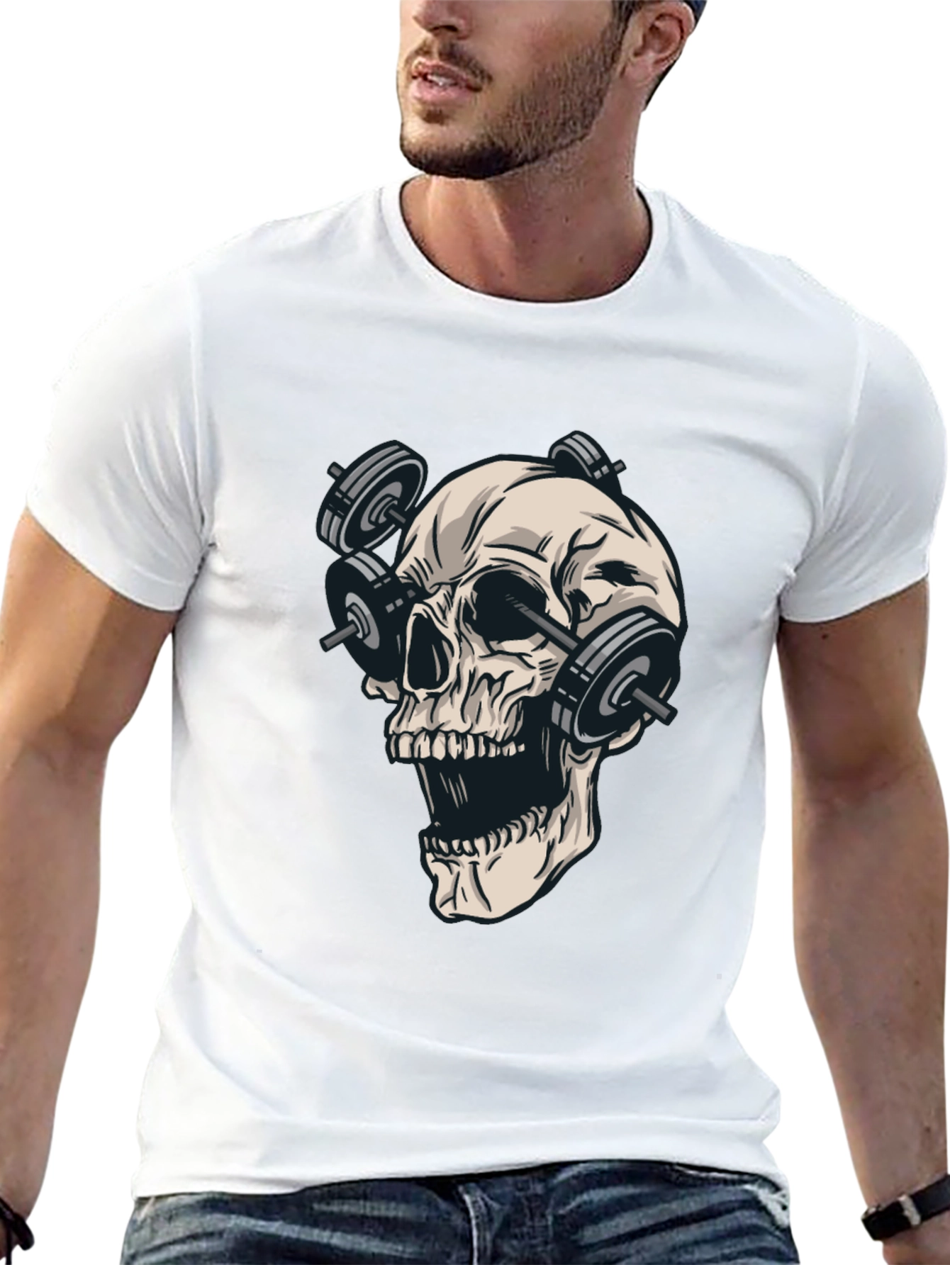 Skull Weights T-Shirt - Black Cotton Graphic Tee