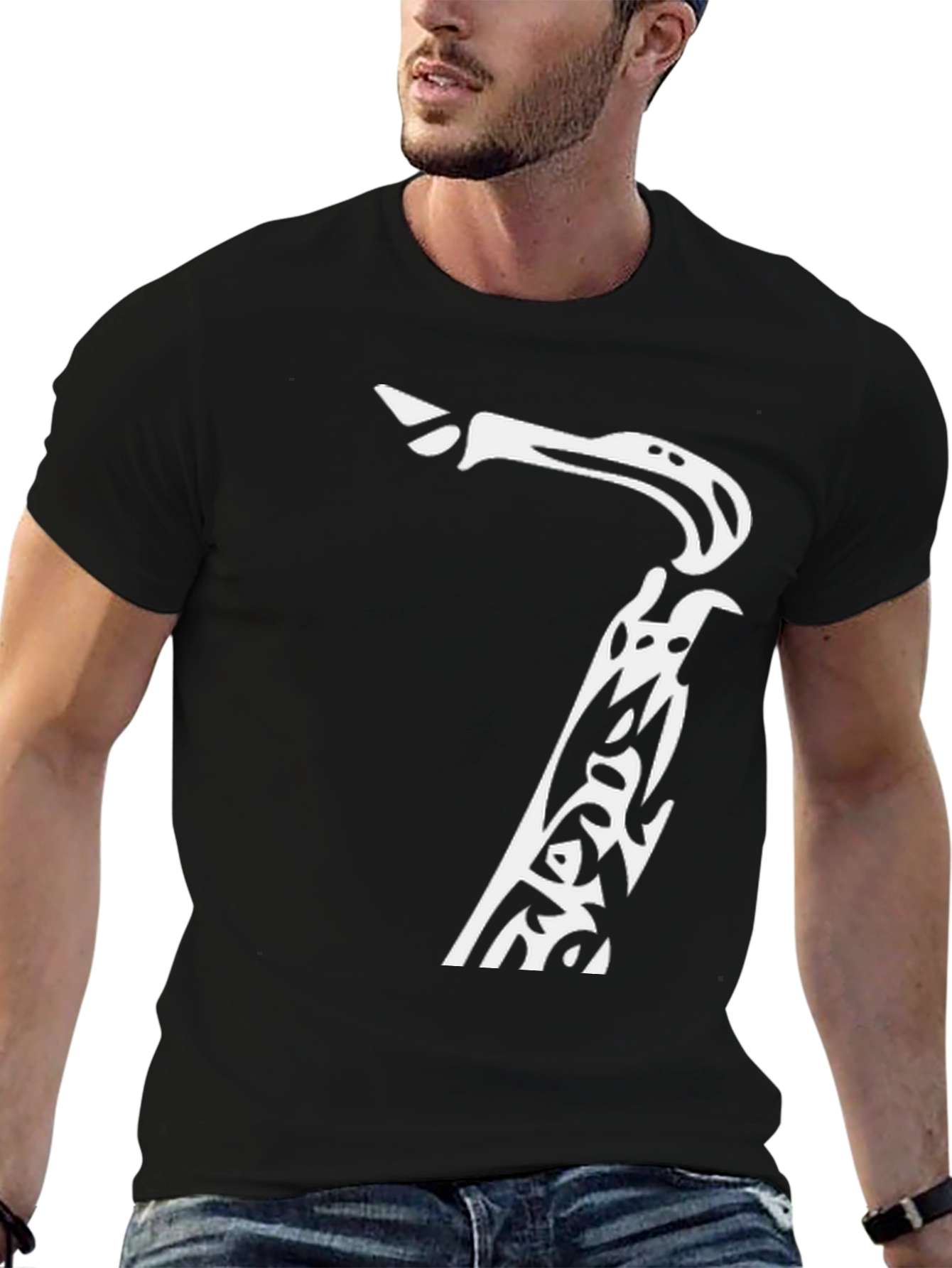 Saxophone Graphic Print Black T-Shirt