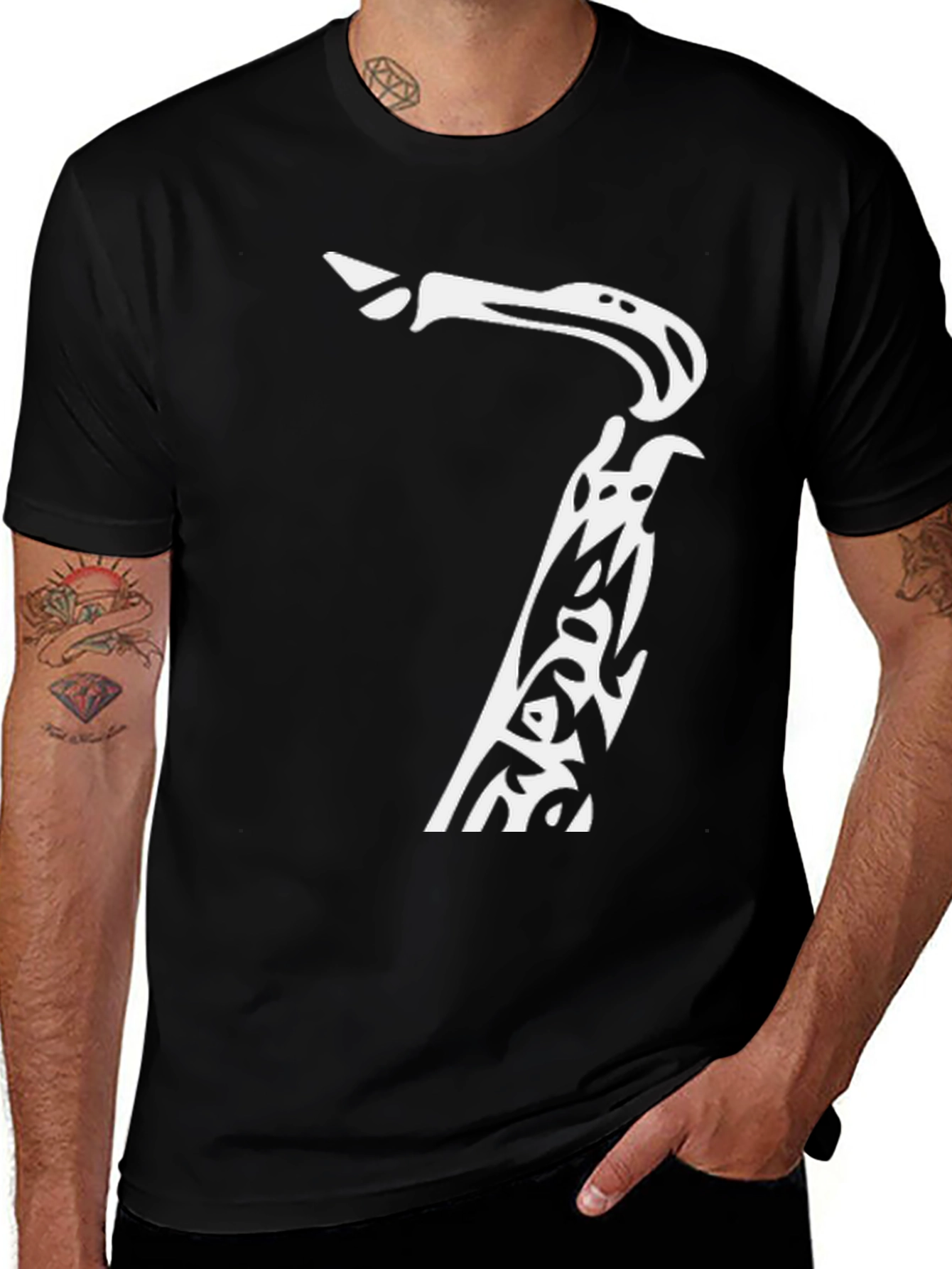 Saxophone Graphic Print Black T-Shirt