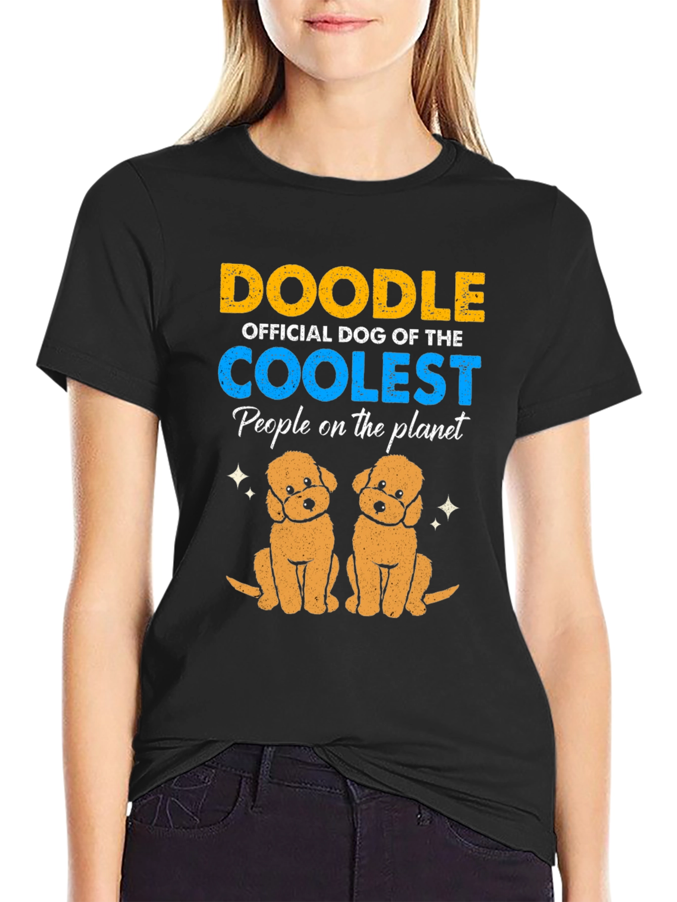 Doodle Dog Official Coolest People Planet Black T-Shirt