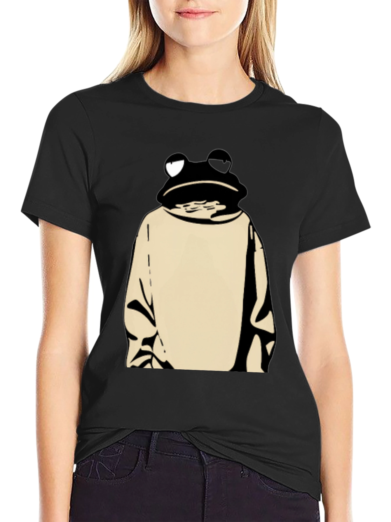 Frog in Hoodie Black T-Shirt - Unique Design