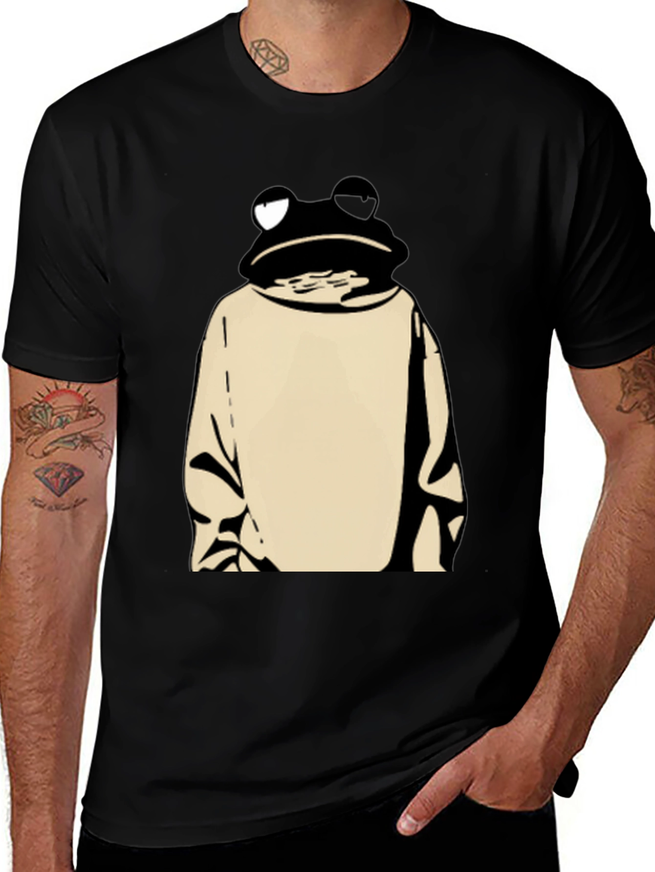 Frog in Hoodie Black T-Shirt - Unique Design