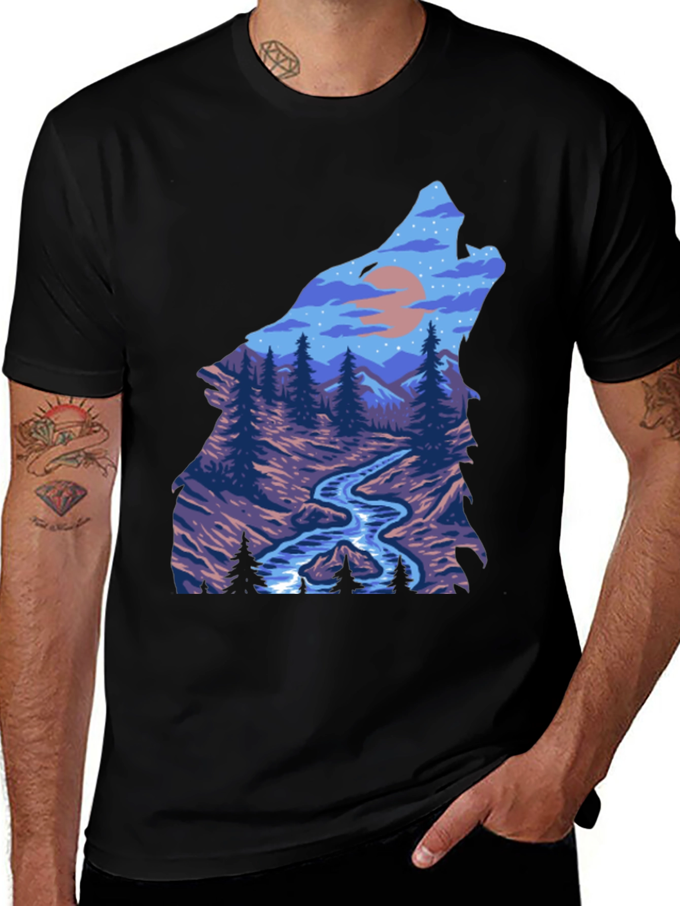 Wolf Nature Graphic Black T-Shirt