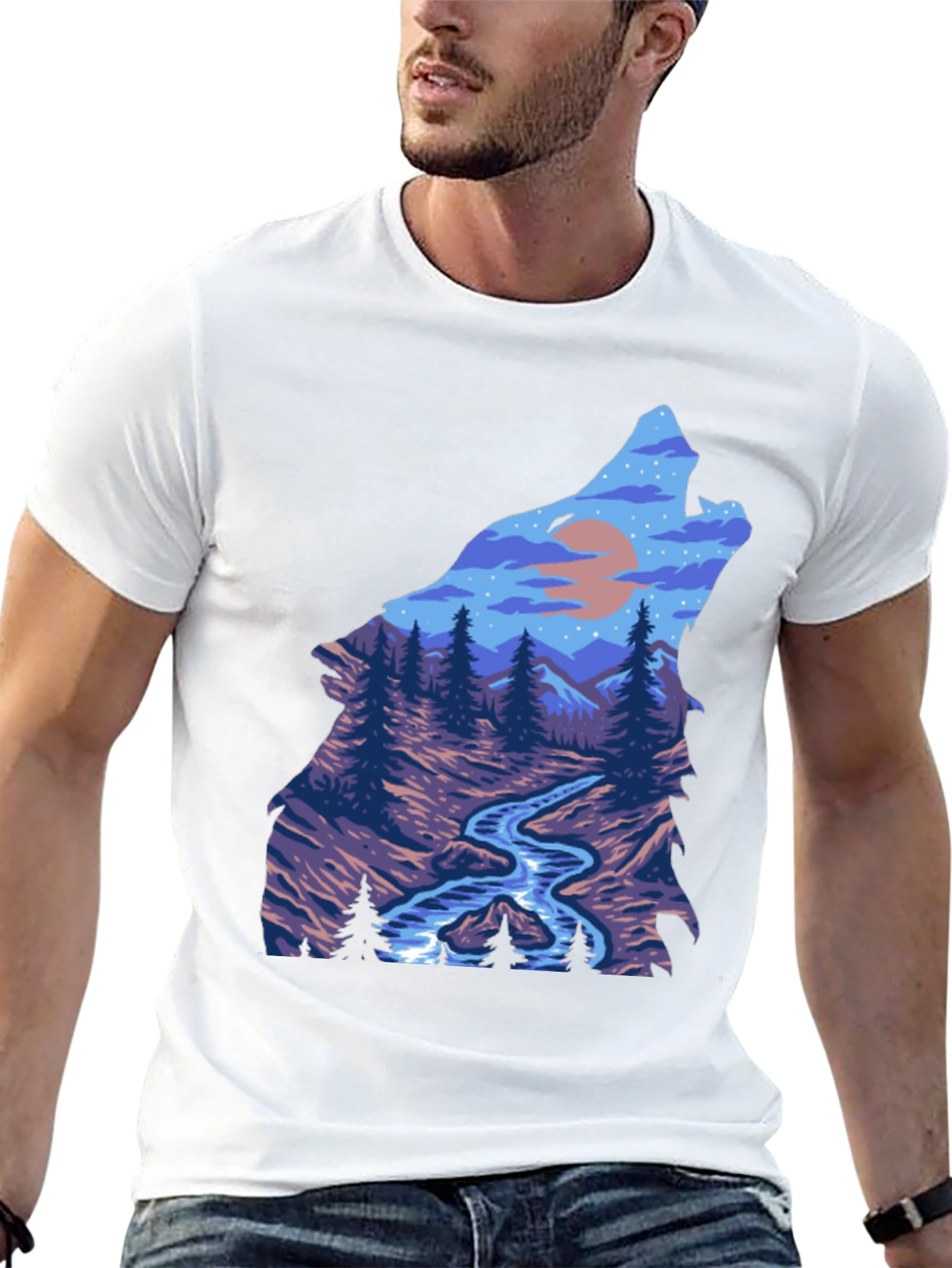 Wolf Nature Graphic Black T-Shirt