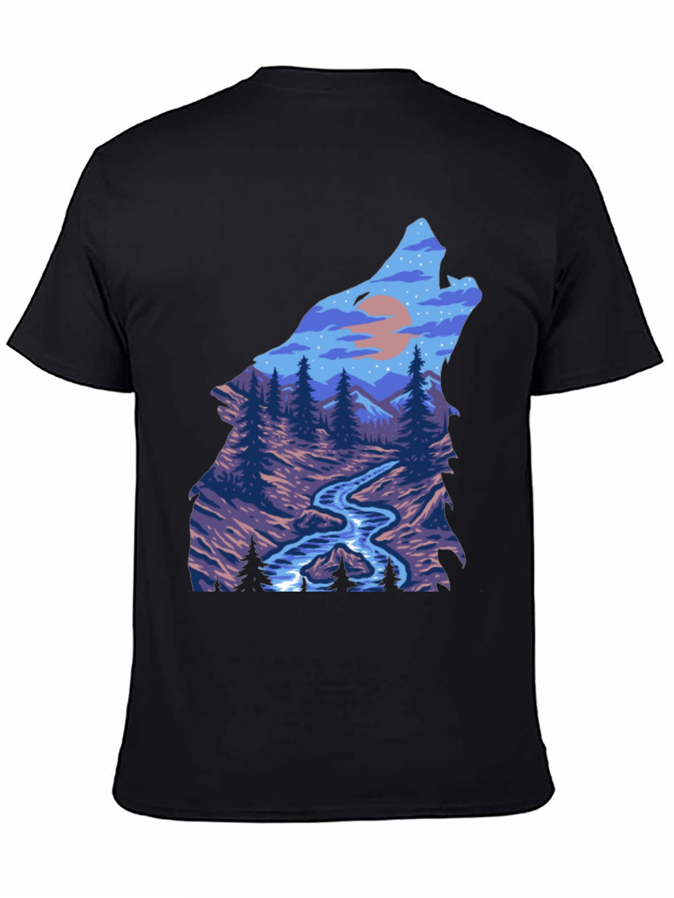 Wolf Nature Graphic Black T-Shirt