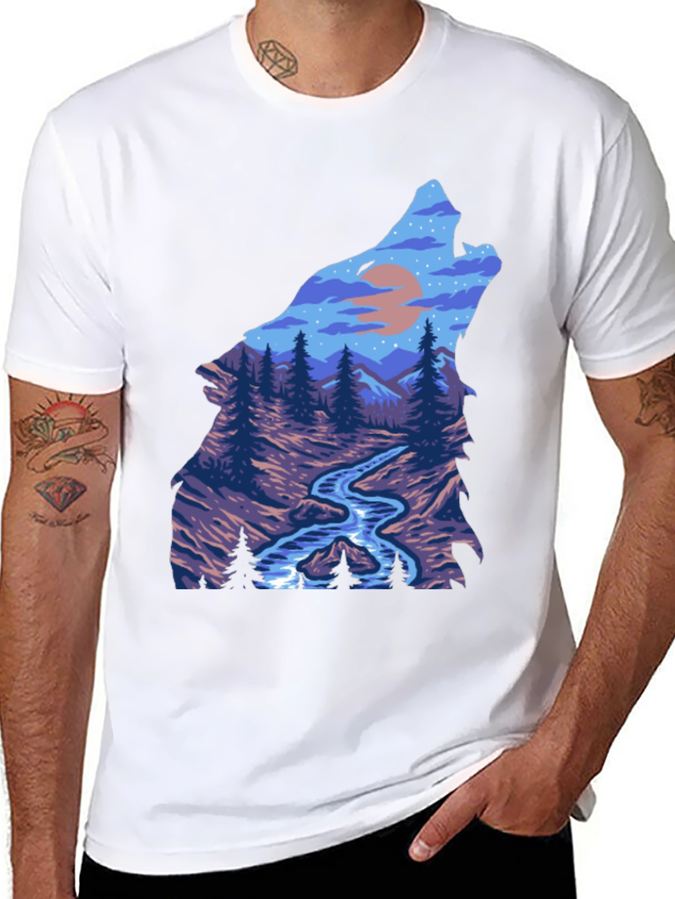 Wolf Nature Graphic Black T-Shirt