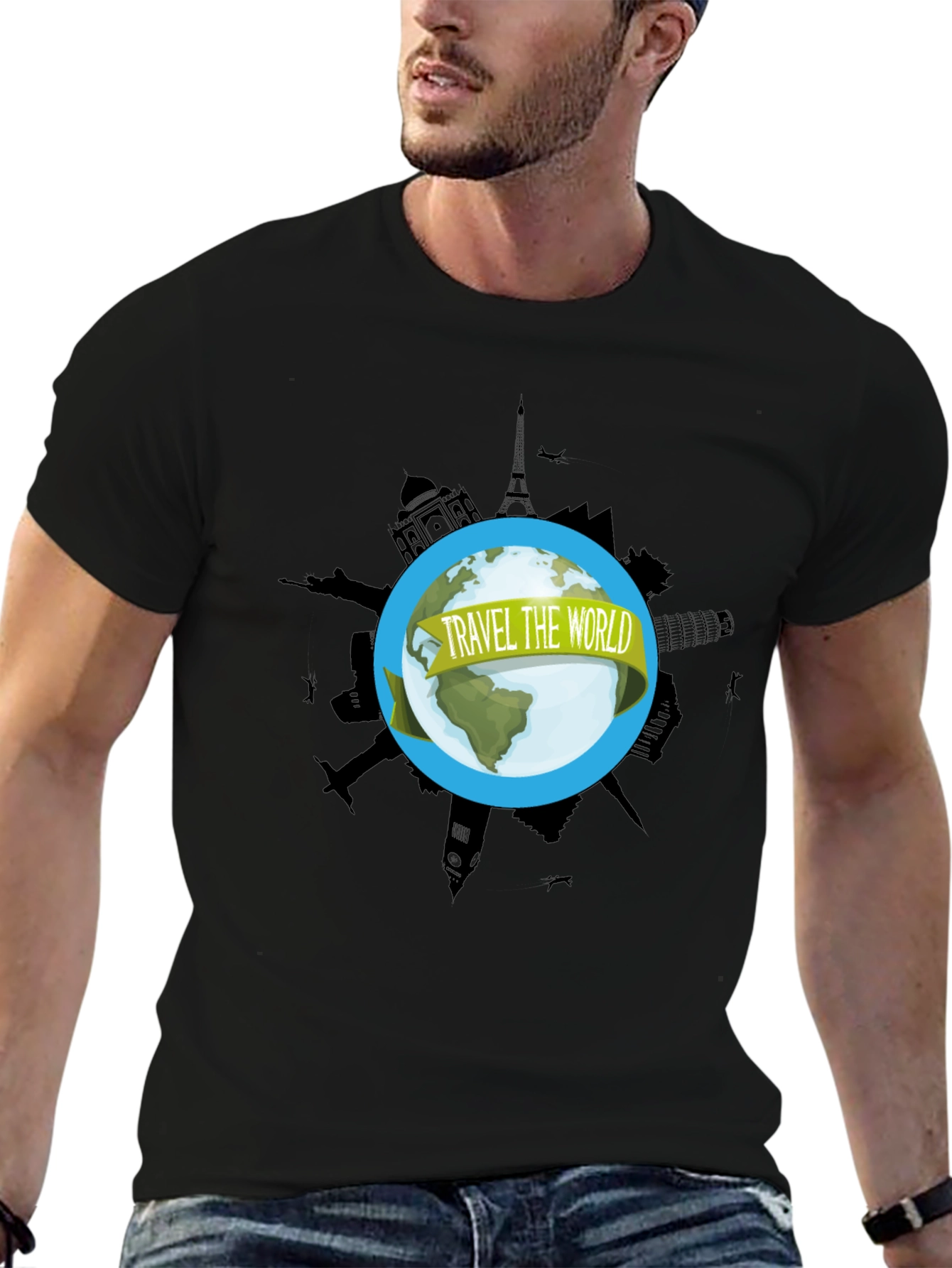 Travel the World Graphic Black T-Shirt