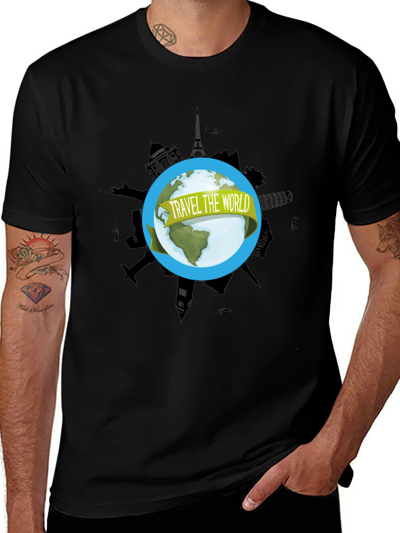 Travel the World Graphic Black T-Shirt