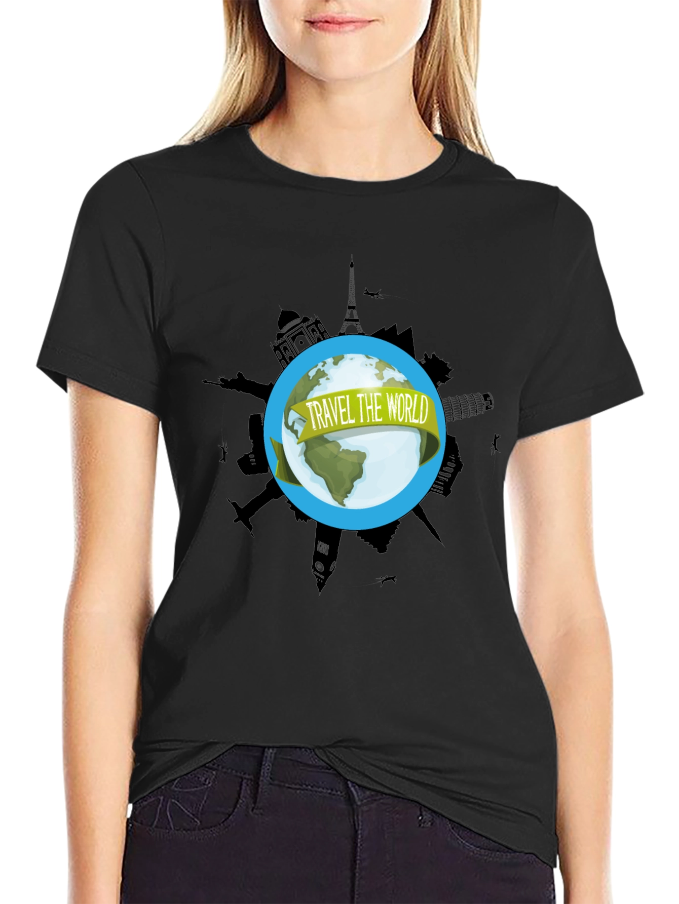 Travel the World Graphic Black T-Shirt