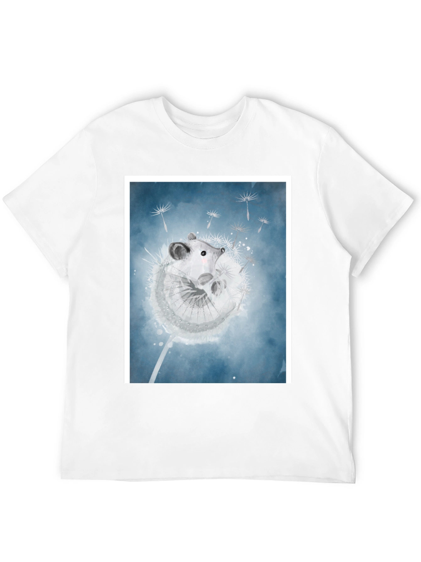 Mouse Dandelion Print Black T-Shirt