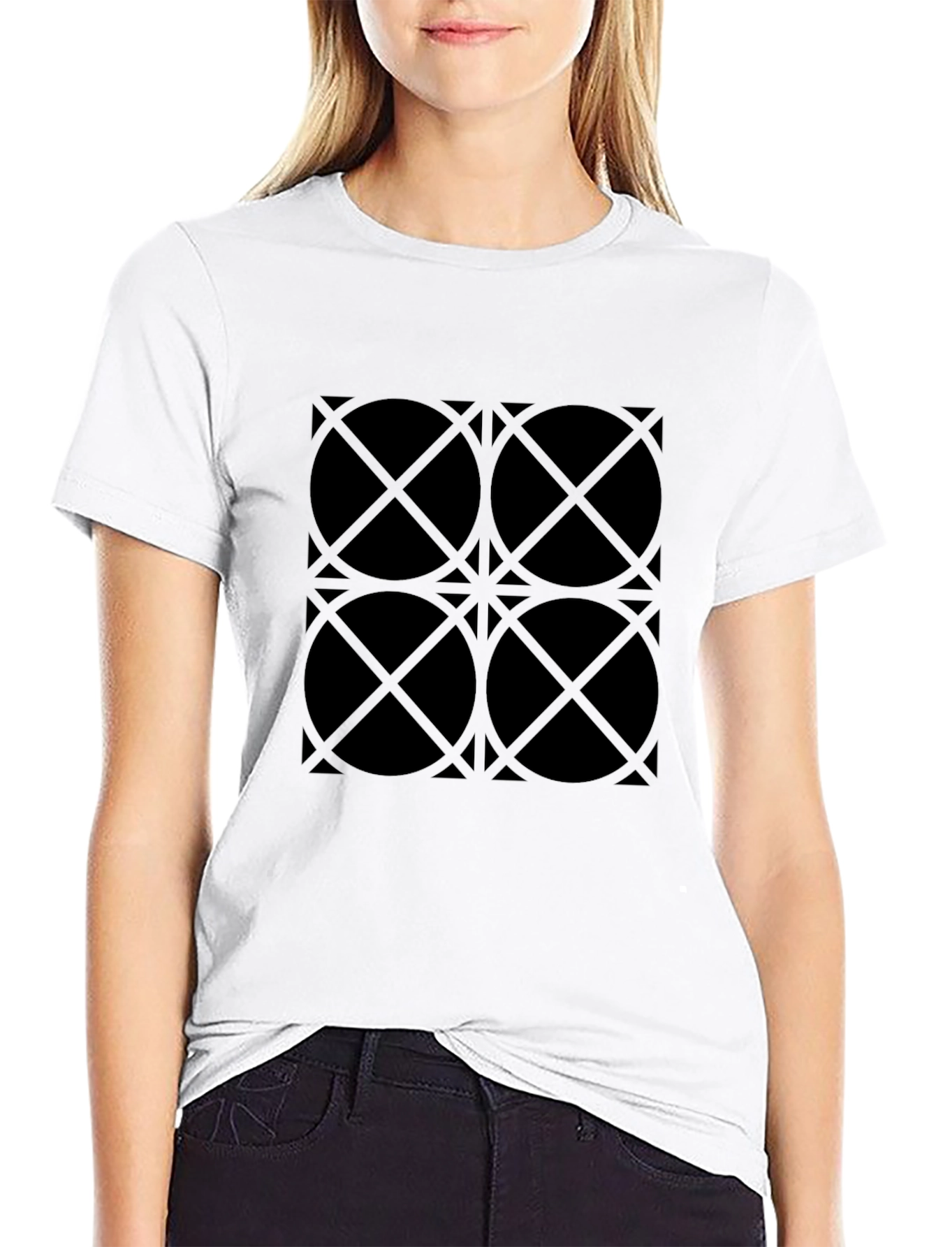 Geometric Circle Pattern Black T-Shirt