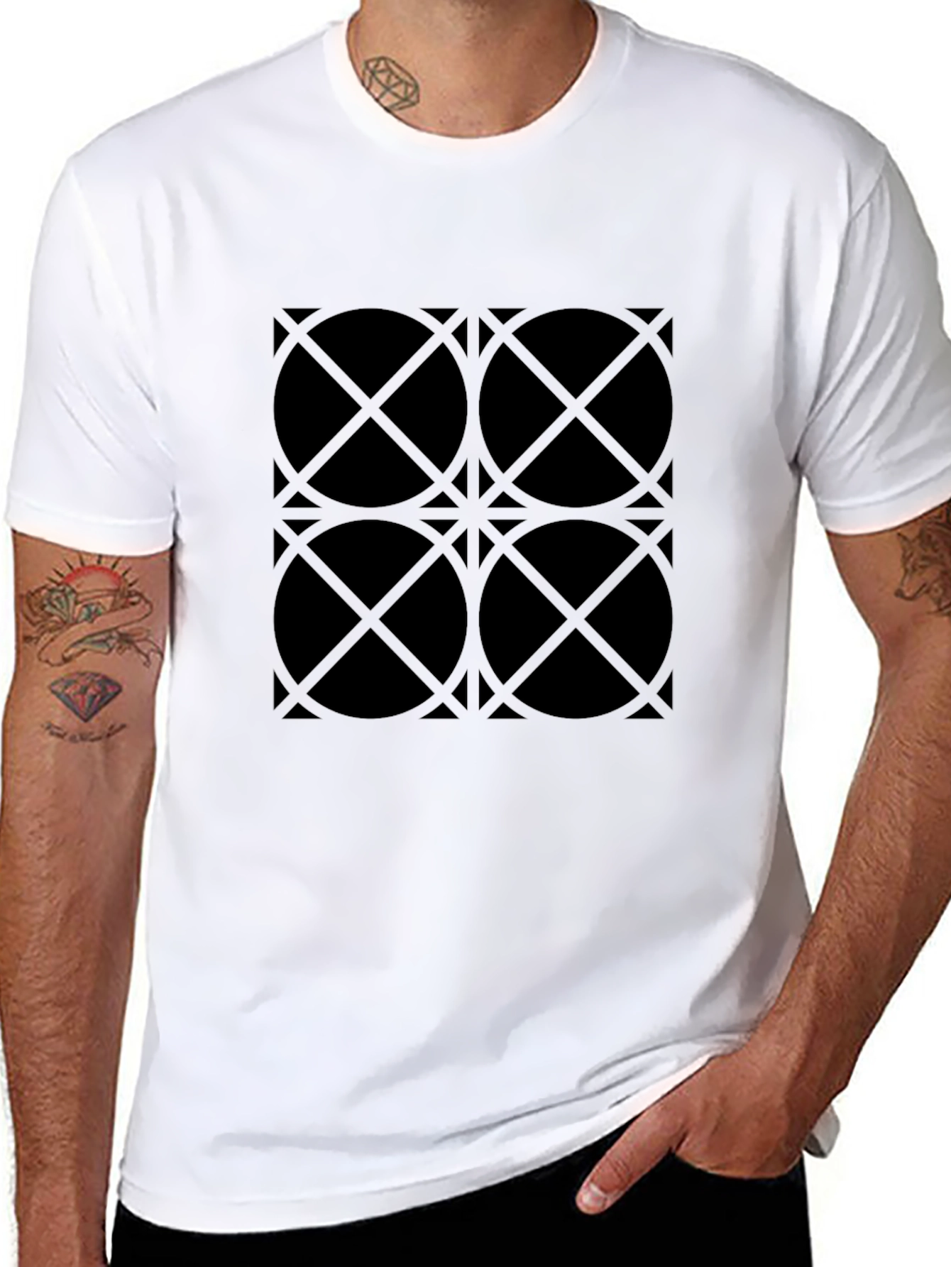 Geometric Circle Pattern Black T-Shirt